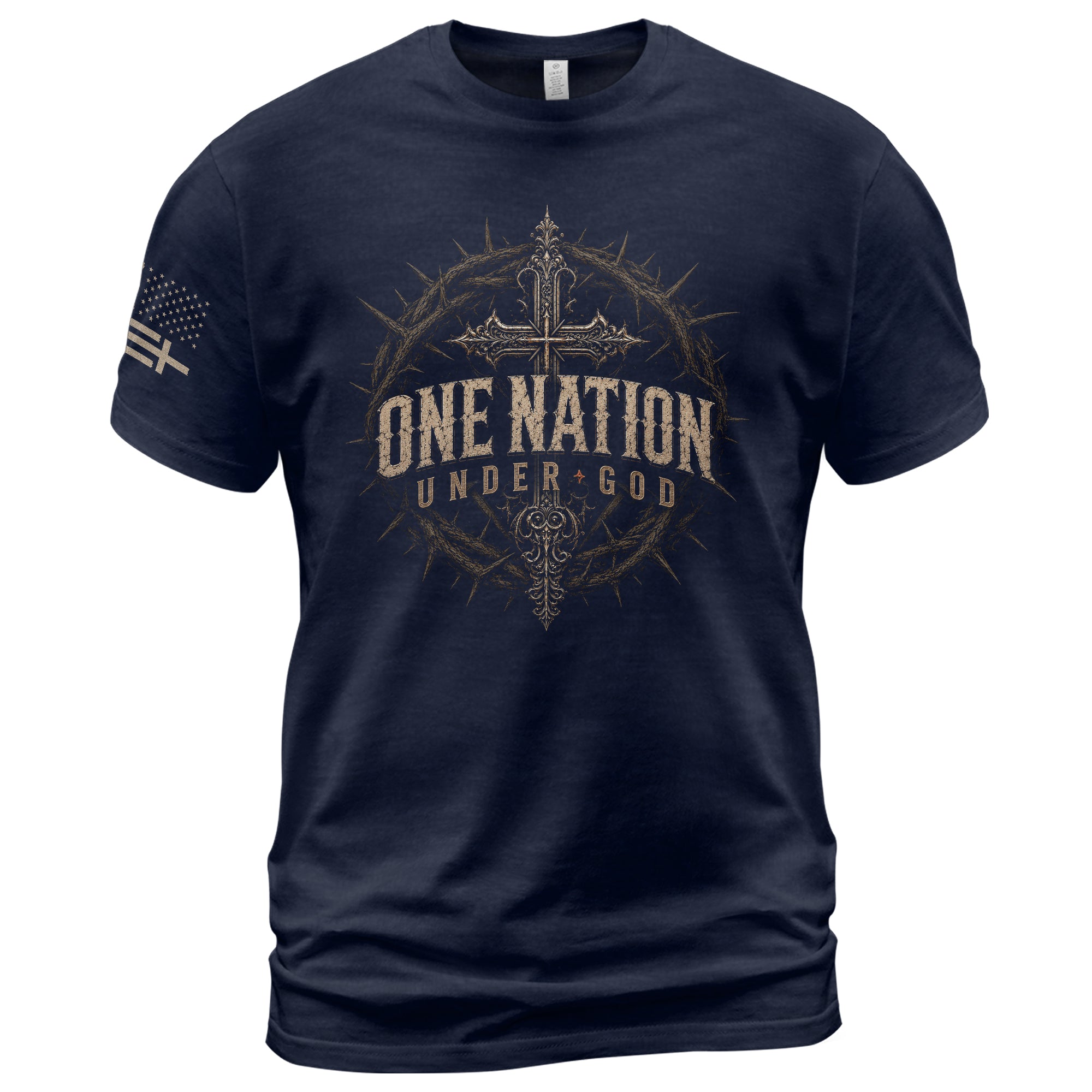 One Nation Under God T Shirt Christian Cross Crown Of Thorns Religious Faith Apparel Tee