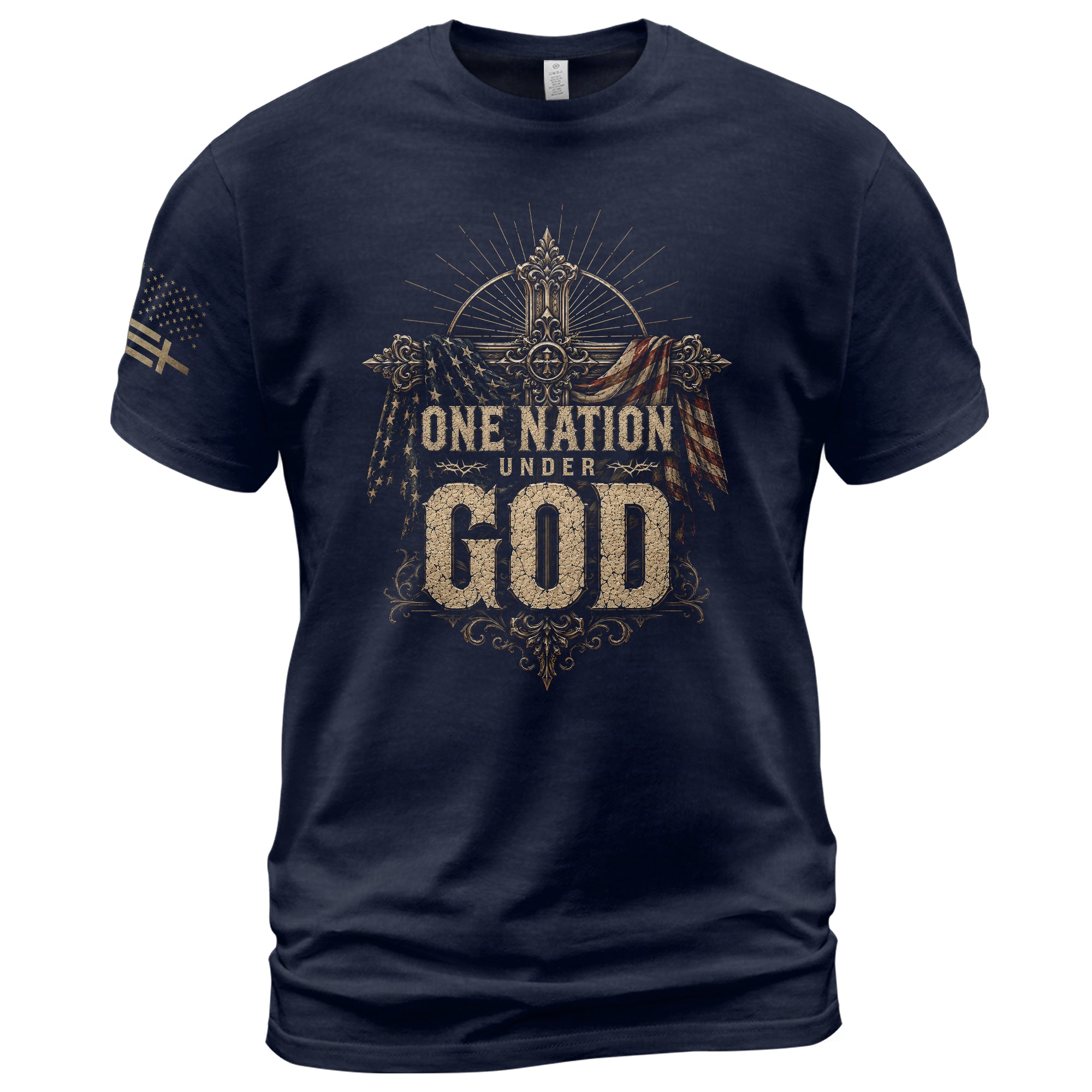 One Nation Under God T Shirt American Flag Cross Christian Patriotic Religious Apparel Tee