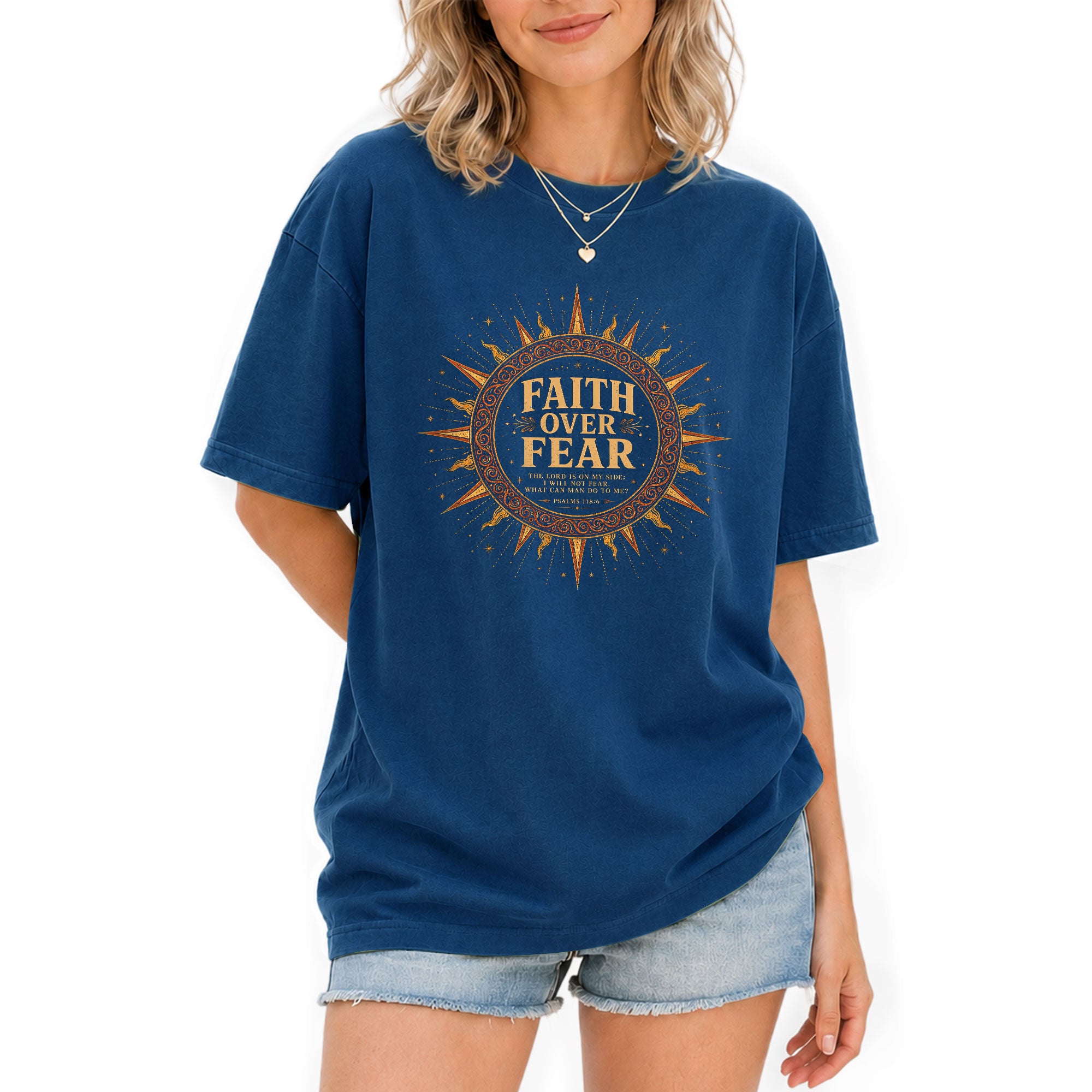 Faith Over Fear T Shirt Christian Women Sun Psalms 118 6 Religious Tee Apparel Top - Rust Field Wear