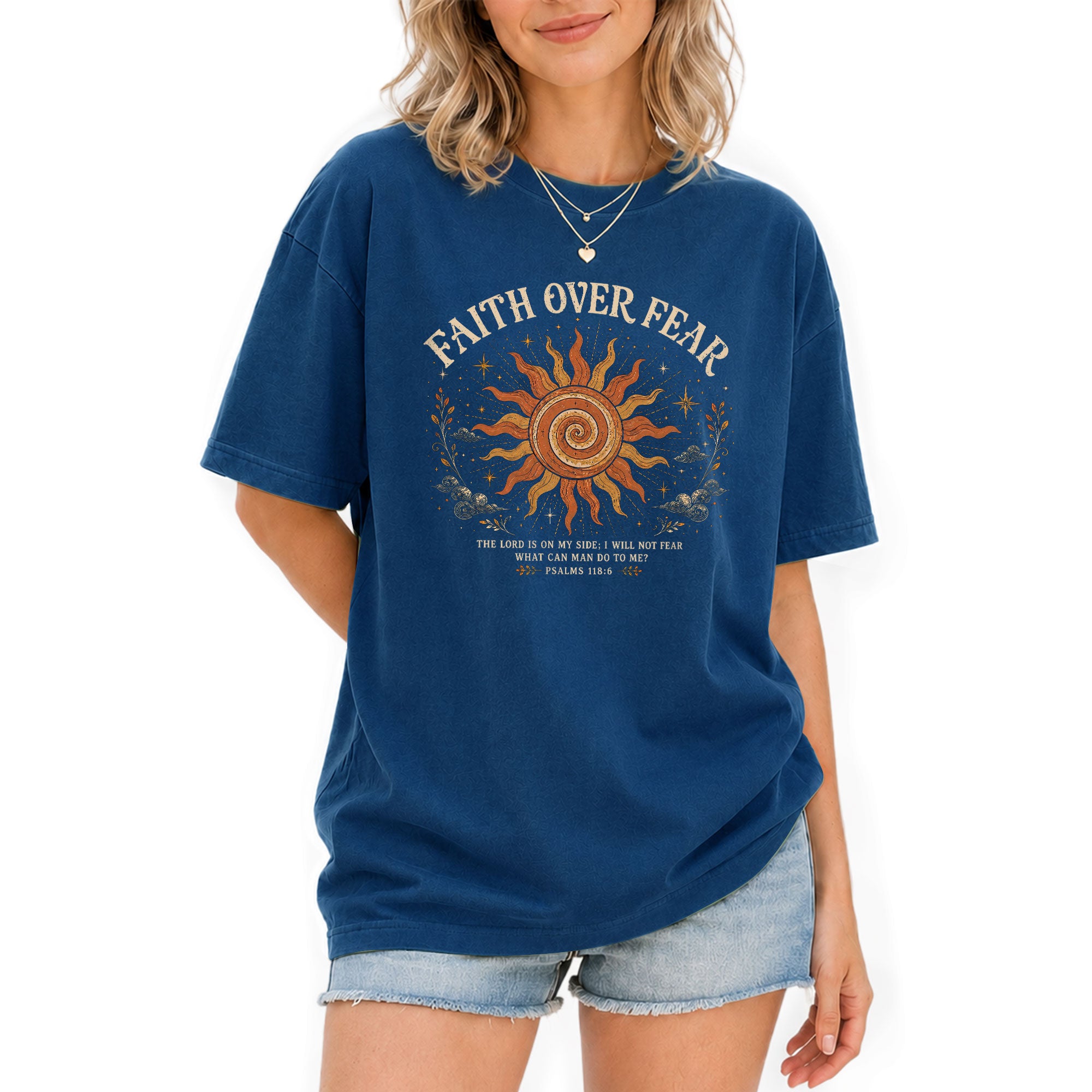 Faith Over Fear T Shirt Christian Women Sun Clouds Psalms 118 6 Religious Tee Top - Rust Field Wear