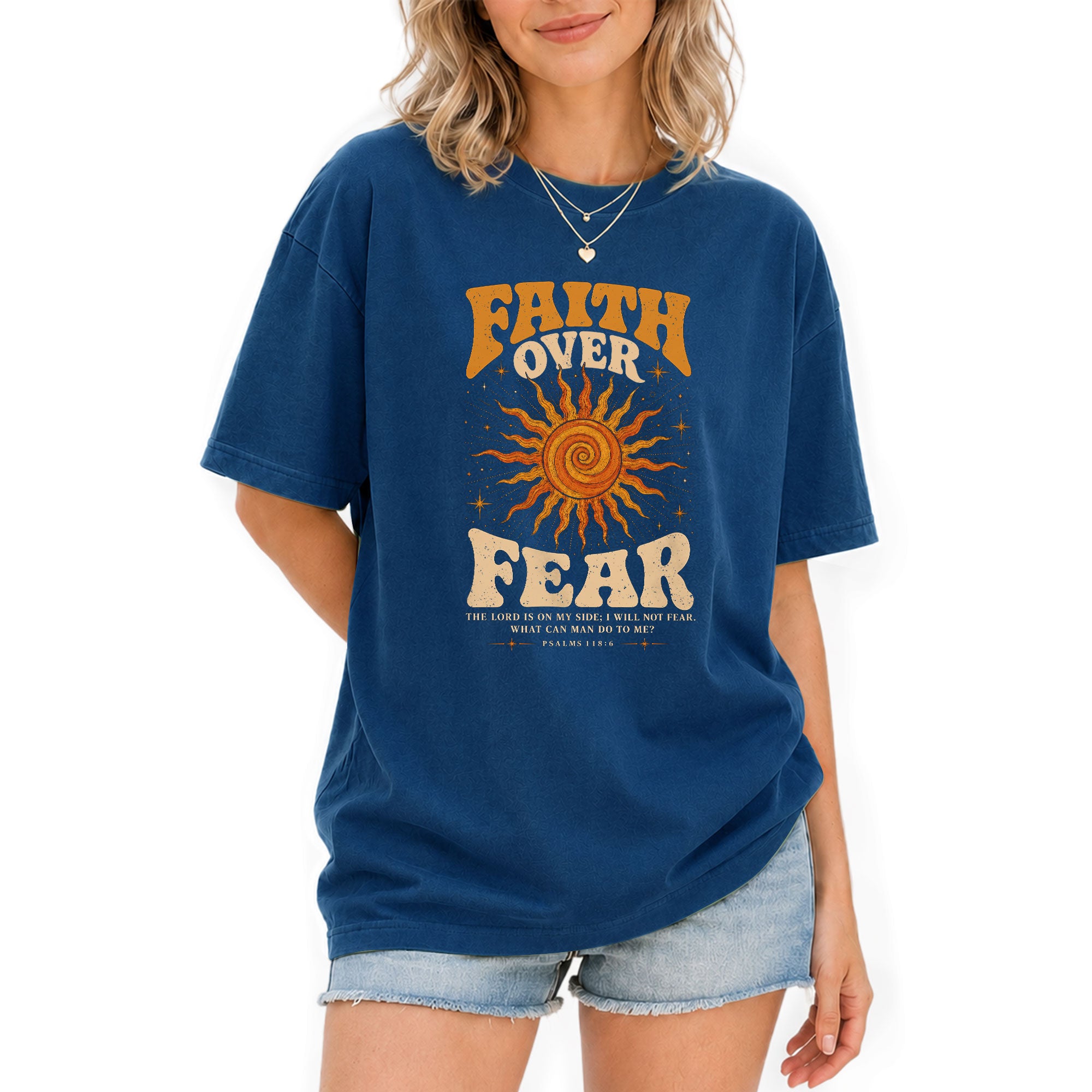 Faith Over Fear T Shirt Christian Women Retro Sun Stars Psalm 118 6 Religious Tee - Rust Field Wear