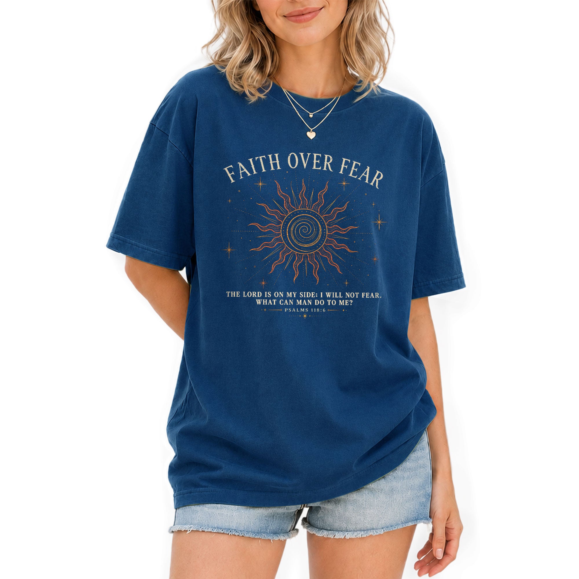 Faith Over Fear T Shirt Christian Women Radiant Sun Psalms 118 6 Religious Tee Top - Rust Field Wear