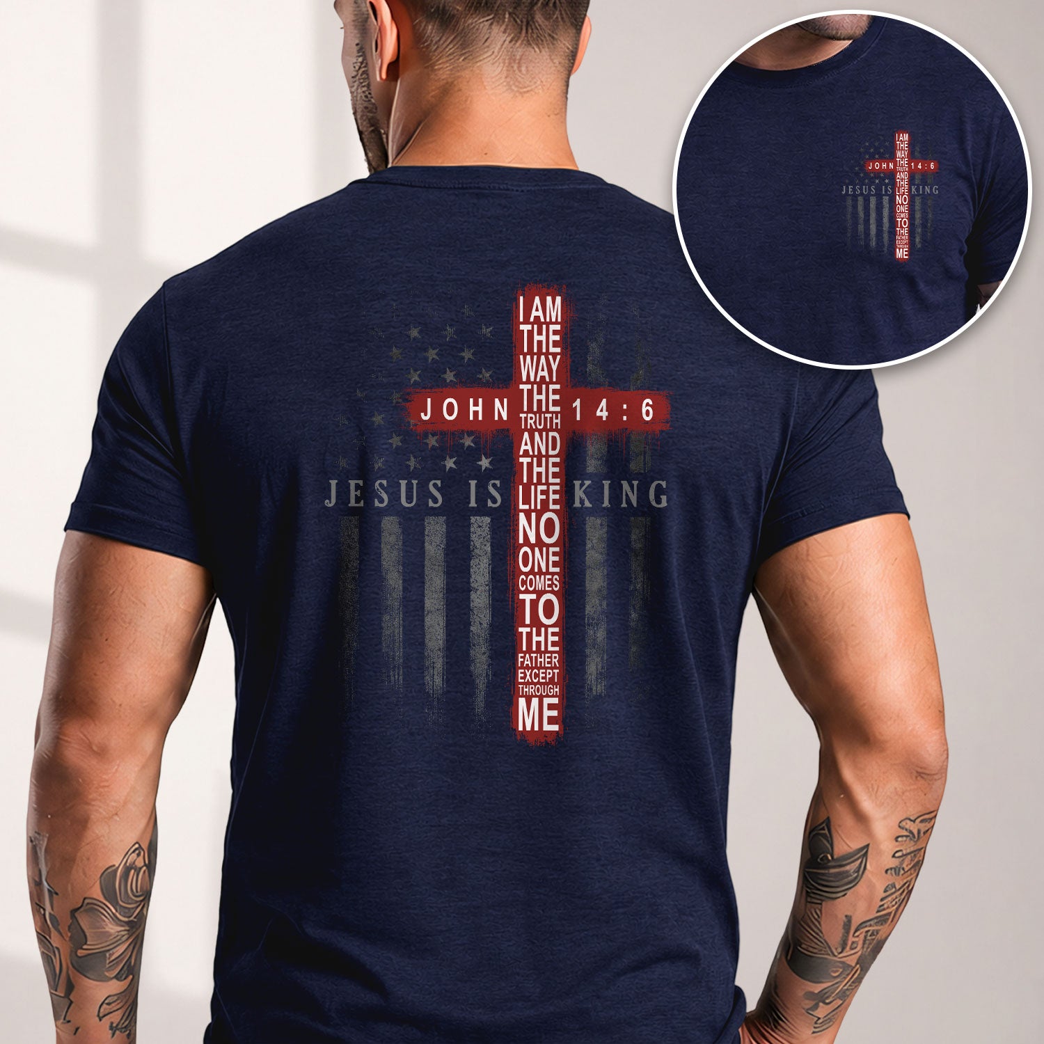 Jesus Is King T Shirt Christian Cross John 14 6 American Flag Religious Faith Tee - Rust Field Wear