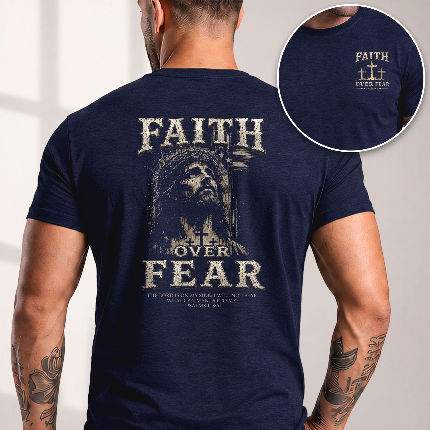 Faith Over Fear T Shirt Christian Jesus Three Crosses Psalms 118 6 Religious Tee - Rust Field Wear