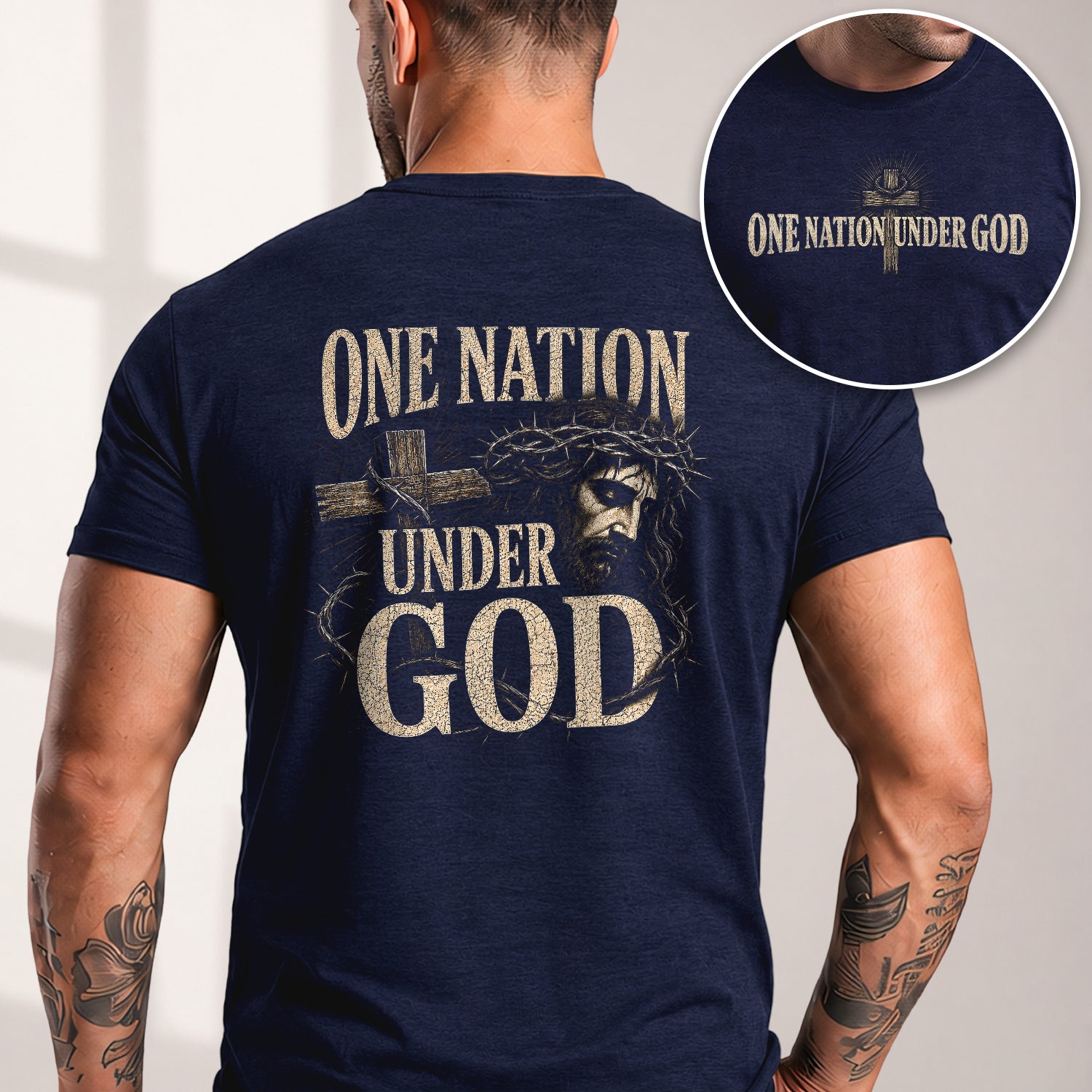 One Nation Under God Shirt Patriotic Christian Men Shirt Jesus Crown Of Thorns Cross Tee - Rust Field Wear