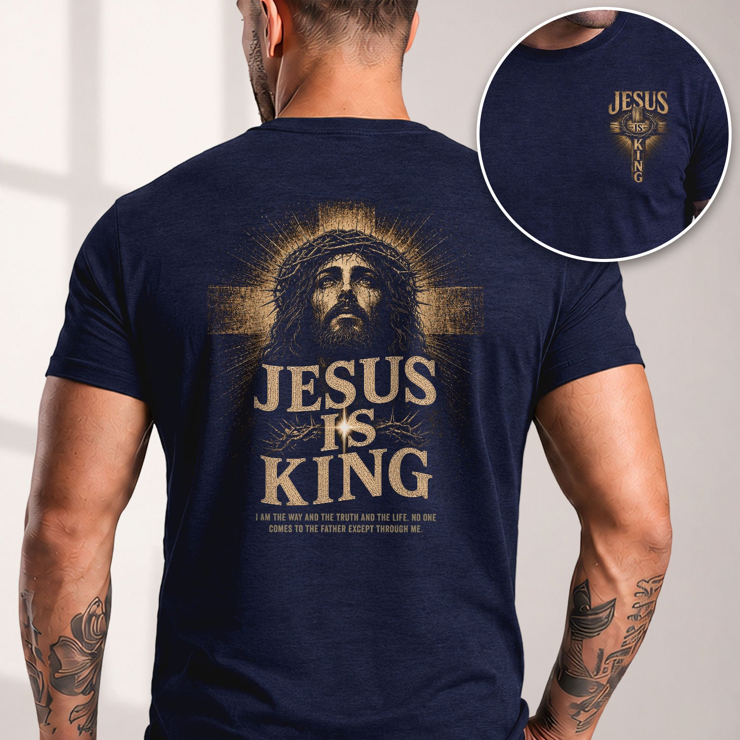 Jesus Is King Shirt Christian Men Shirt Portrait Cross Graphic Tee John 14 6 Bible Verse - Rust Field Wear