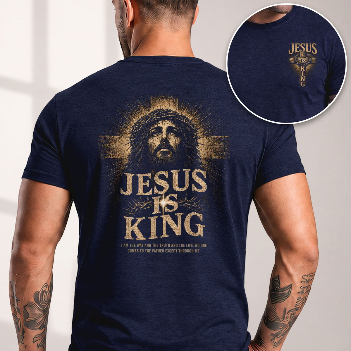 Jesus Is King Shirt Christian Men Shirt Portrait Cross Graphic Tee John 14 6 Bible Verse - Rust Field Wear