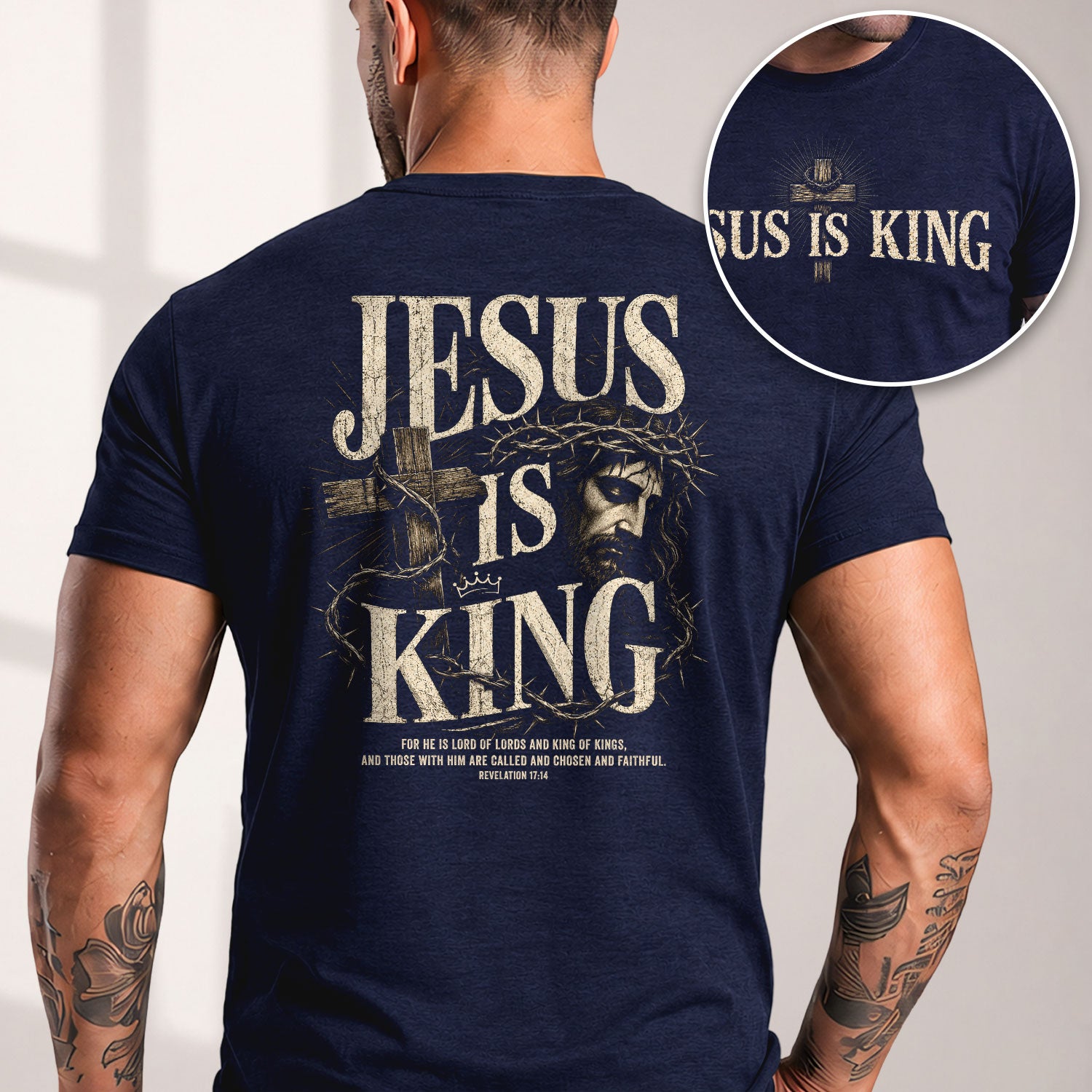 Jesus Is King Shirt Christian Men Shirt Revelation 17 14 Cross Graphic Tee Bible Verse - Rust Field Wear