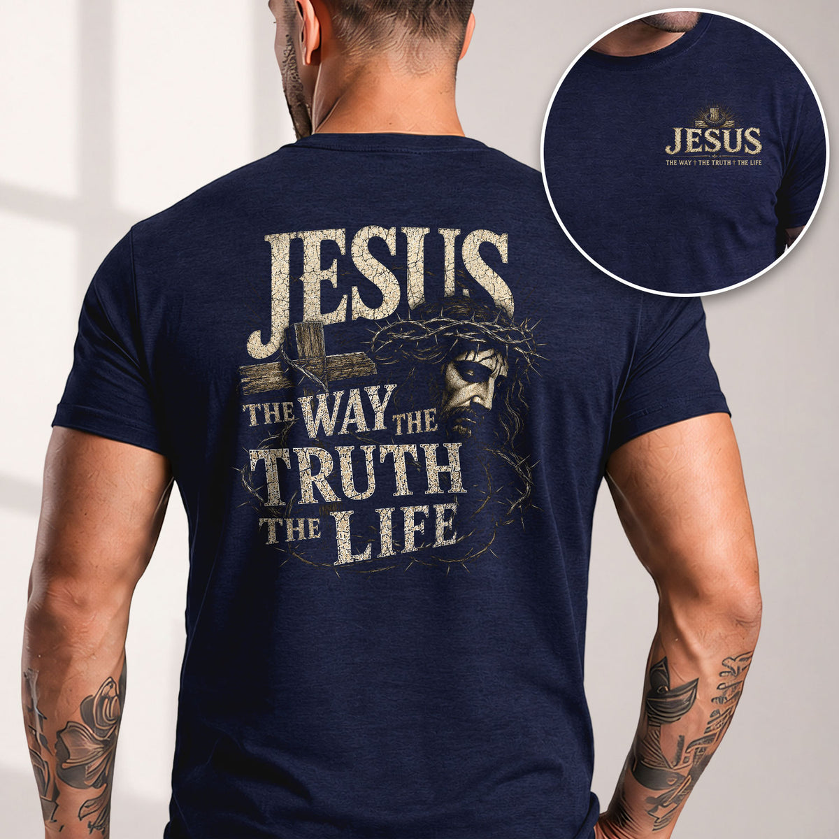 Jesus Side Profile Crown Of Thorns The Way The Truth The Life Christian T Shirt Men - Rust Field Wear