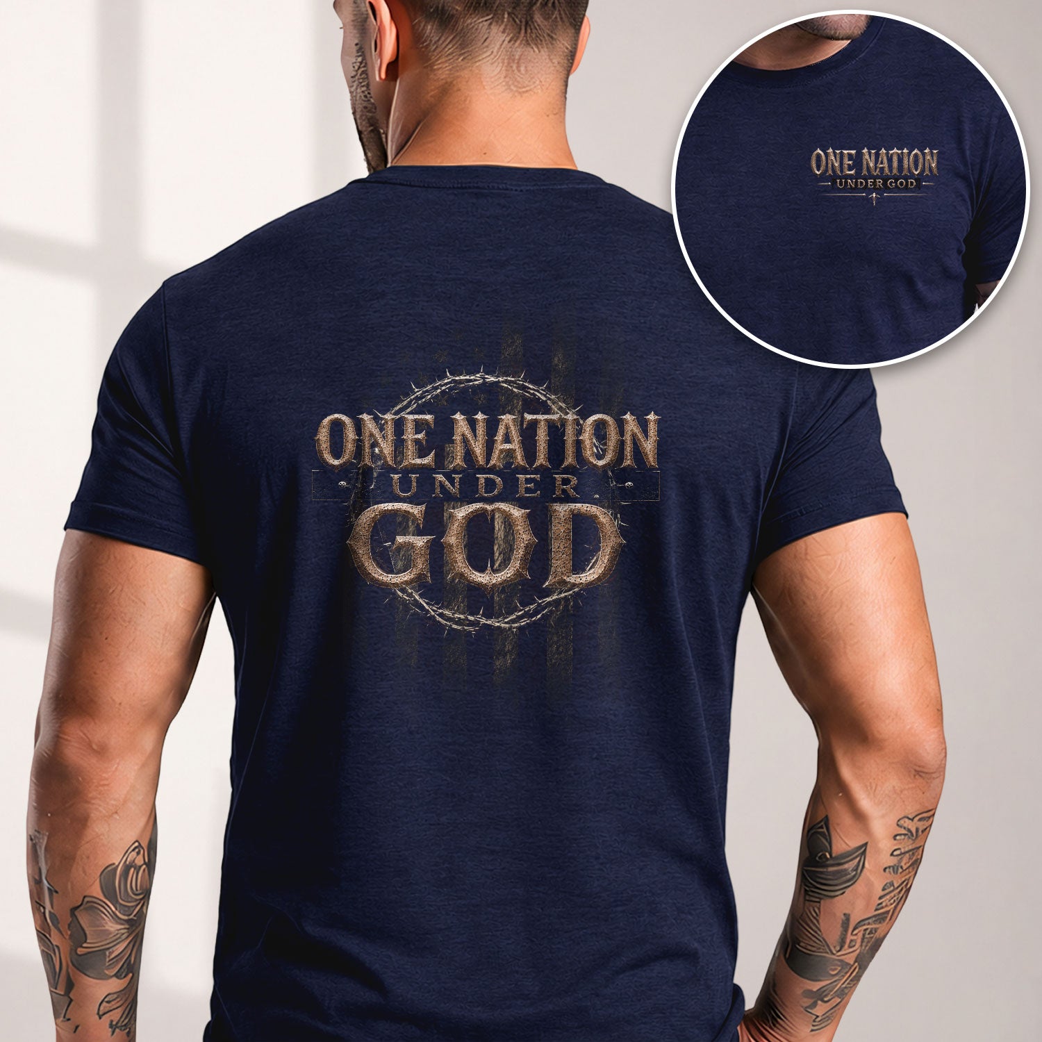 One Nation Under God Shirt Patriotic Christian Men Shirt Crown Of Thorns American Flag Tee - Rust Field Wear