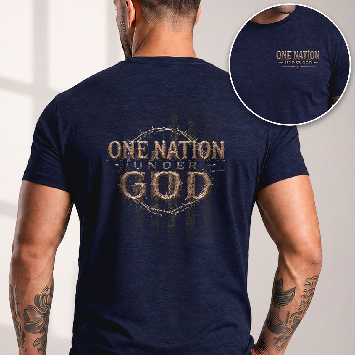 One Nation Under God Shirt Patriotic Christian Men Shirt Crown Of Thorns American Flag Tee - Rust Field Wear