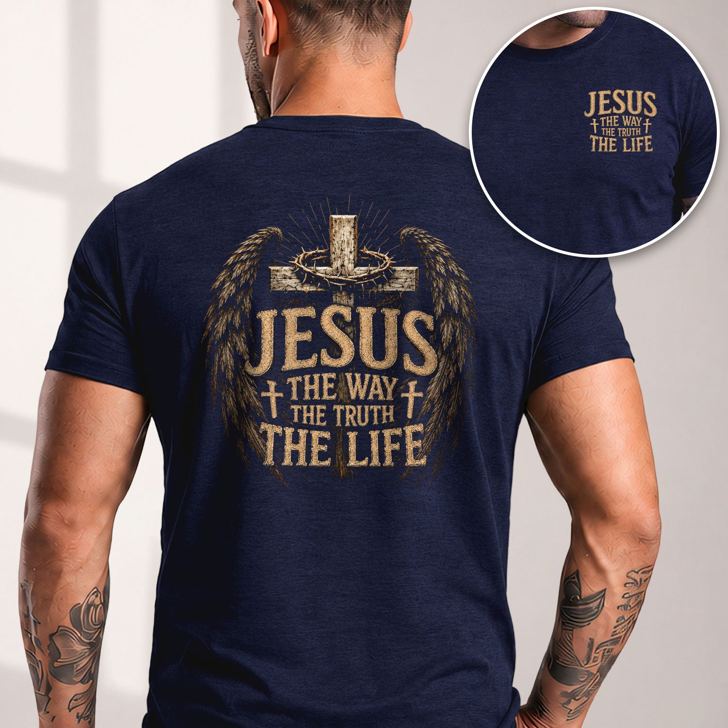 Jesus The Way The Truth The Life Cross Wings Crown Of Thorns Christian T Shirt Men - Rust Field Wear