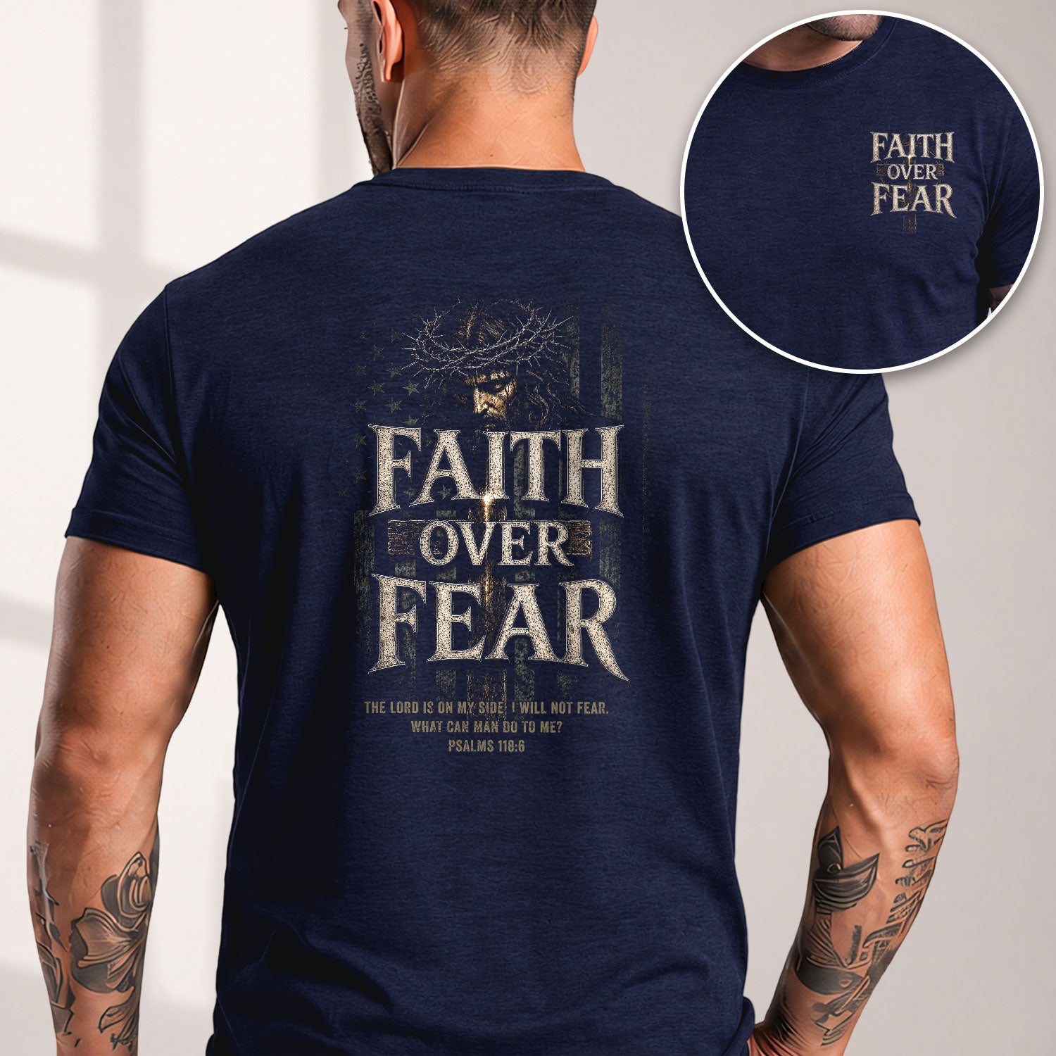 Faith Over Fear T Shirt Christian Jesus Crown Of Thorns Psalms 118 6 Religious Tee - Rust Field Wear
