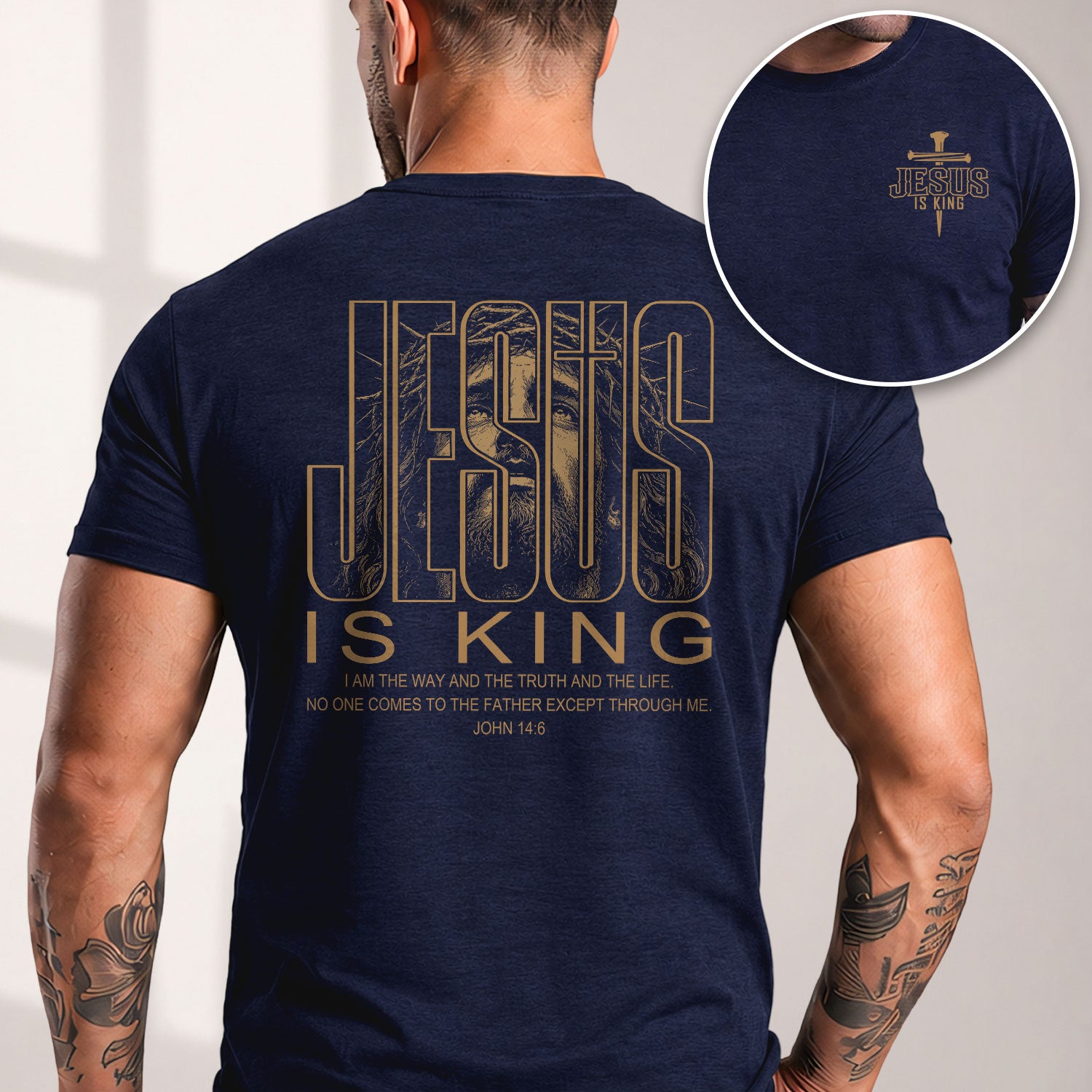 Jesus Is King John 14 6 Portrait Graphic Christian Tee Shirt Apparel Men Clothing - Rust Field Wear