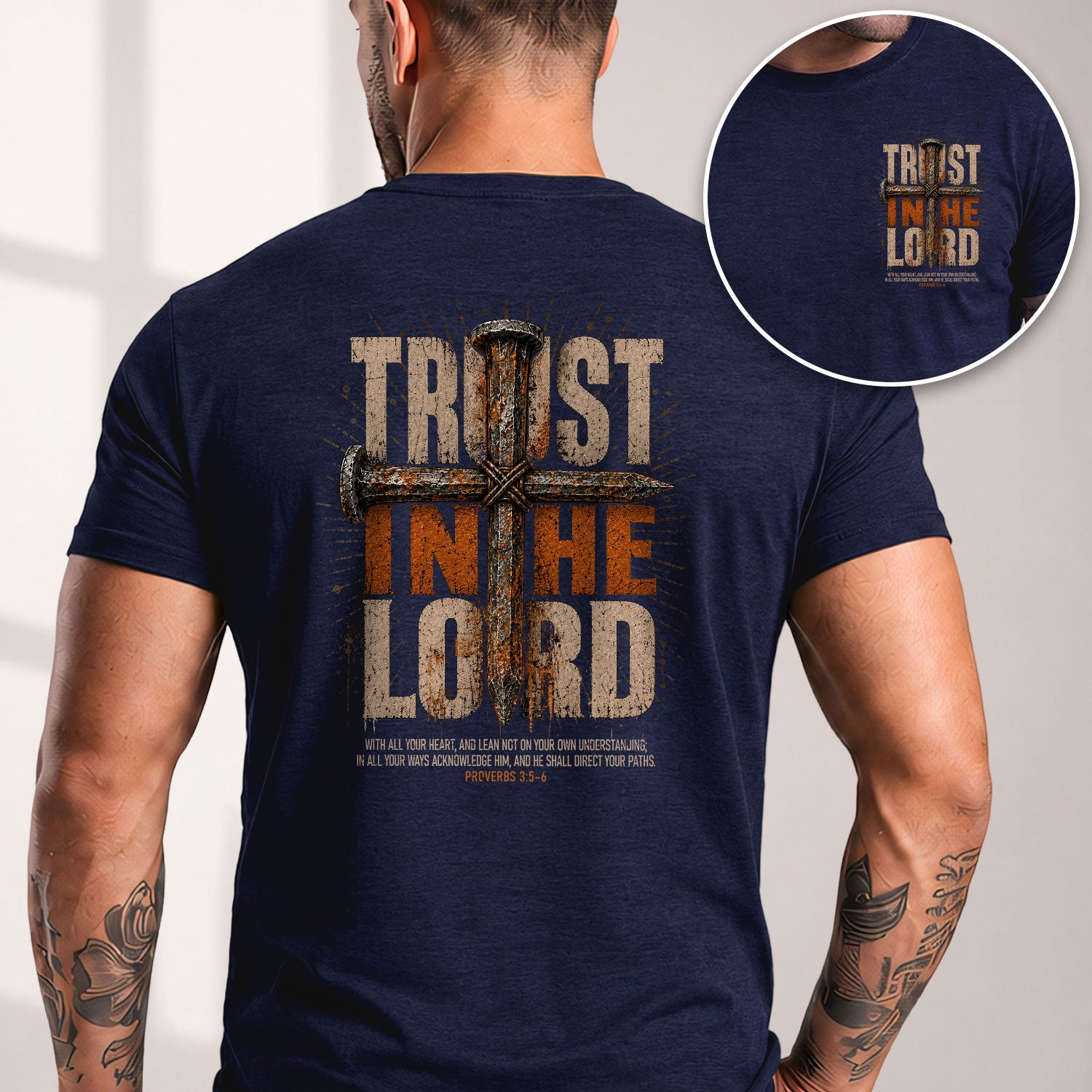 Trust In The Lord T Shirt Christian Cross Proverbs 3 5 6 Bible Verse Religious Apparel Tee - Rust Field Wear