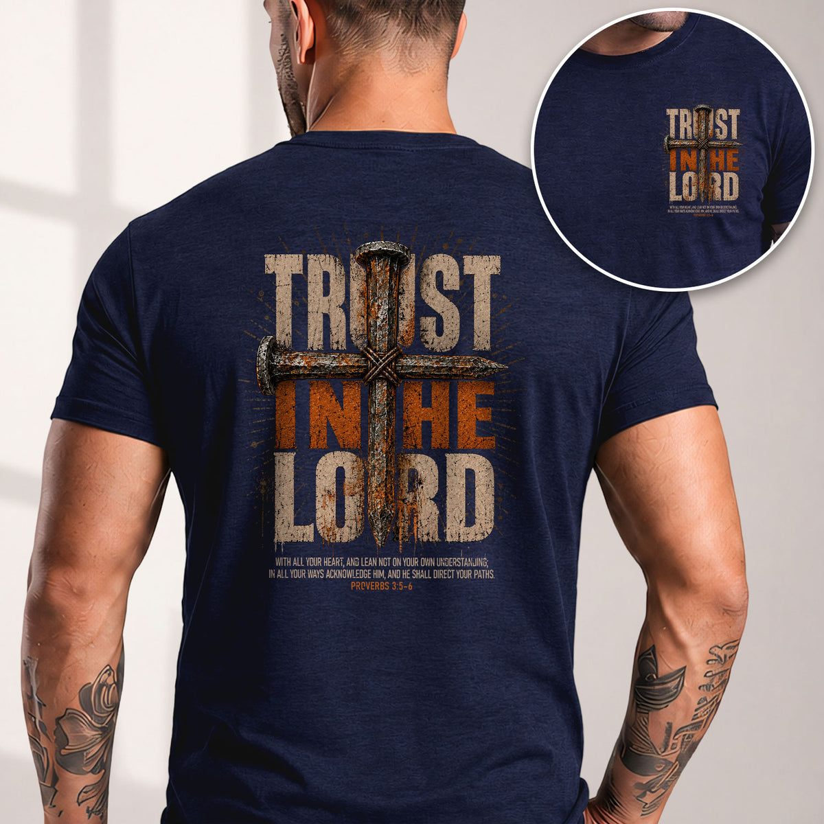 Trust In The Lord T Shirt Christian Cross Proverbs 3 5 6 Bible Verse Religious Apparel Tee - Rust Field Wear