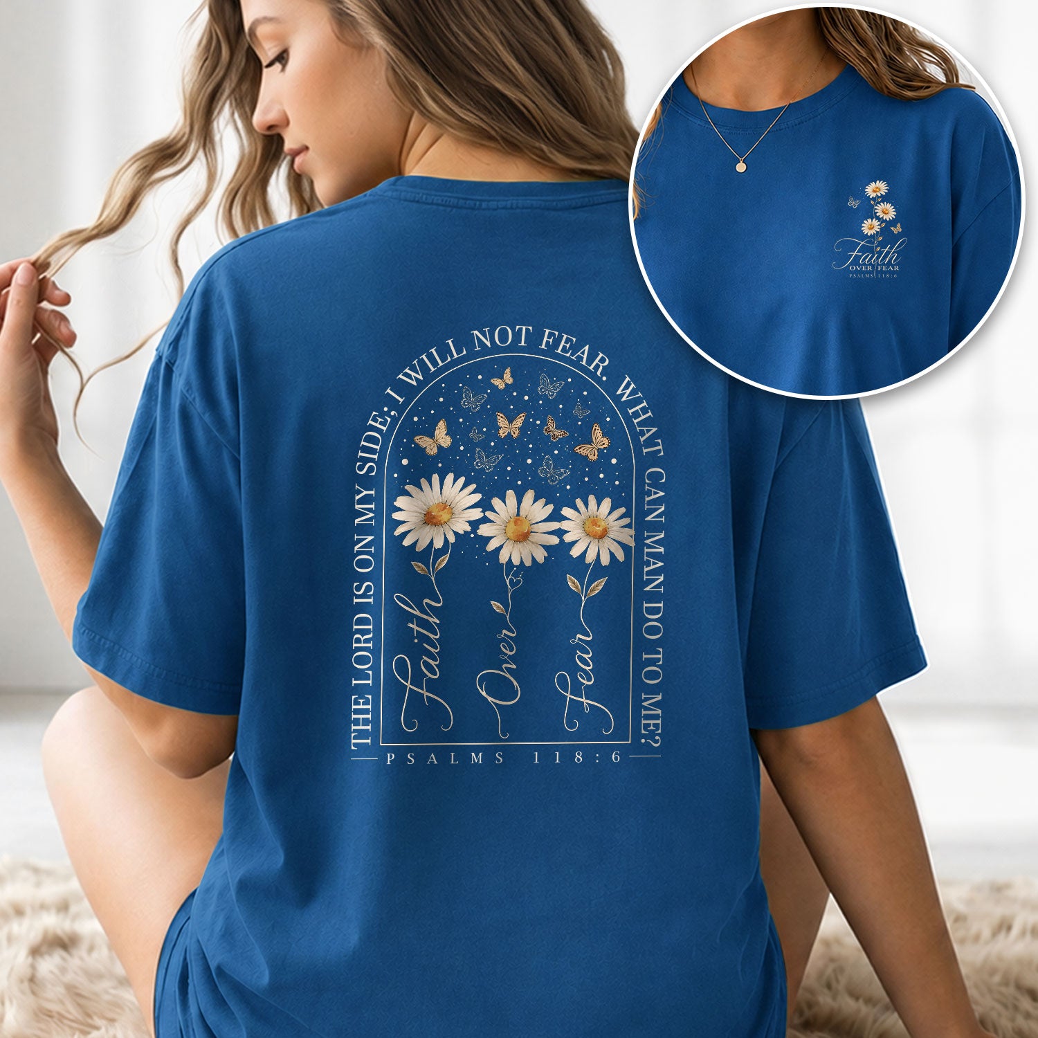Faith Over Fear Shirt Christian Women Daisy Butterfly Shirt Psalm 118 Bible Verse Floral Tee - Rust Field Wear