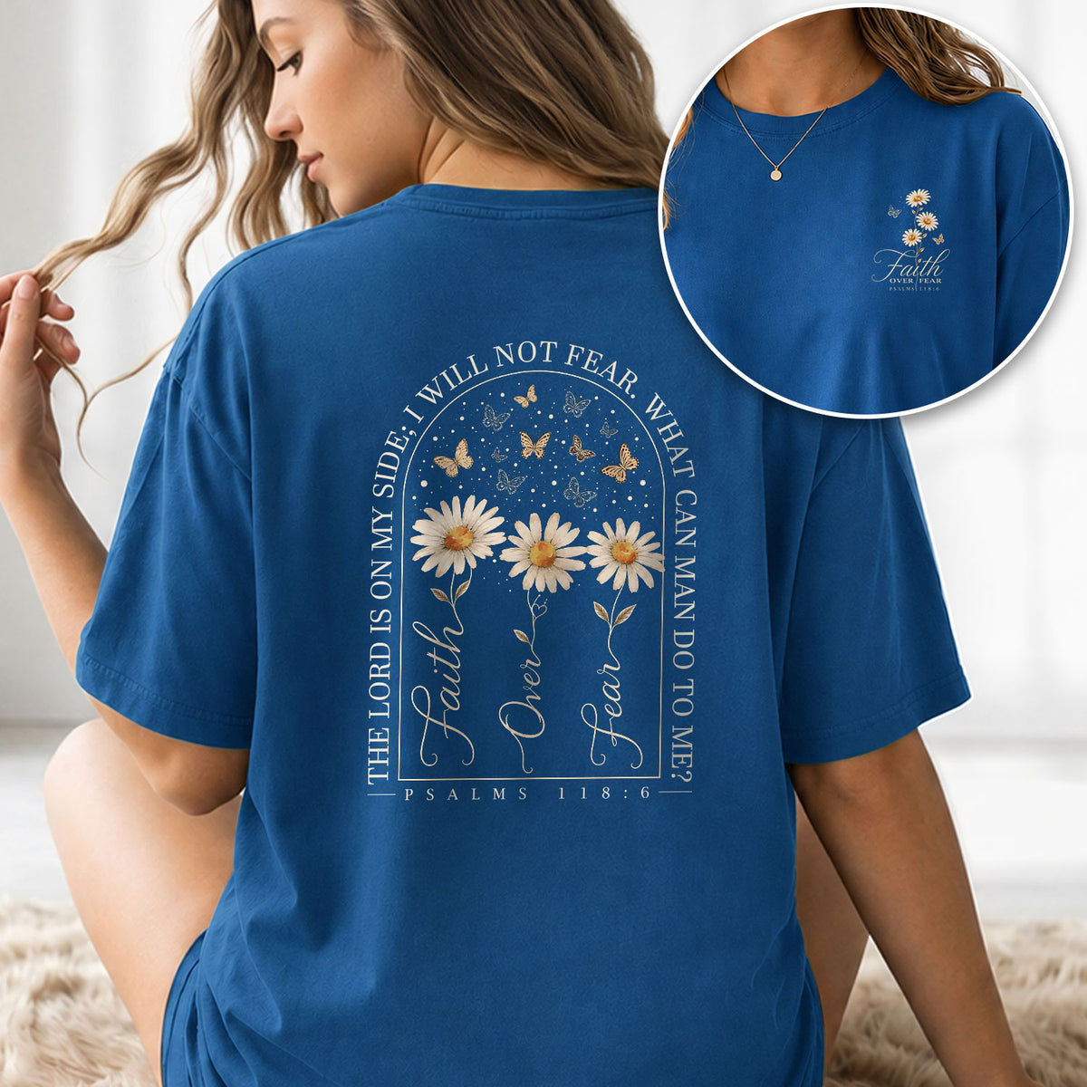 Faith Over Fear Shirt Christian Women Daisy Butterfly Shirt Psalm 118 Bible Verse Floral Tee - Rust Field Wear