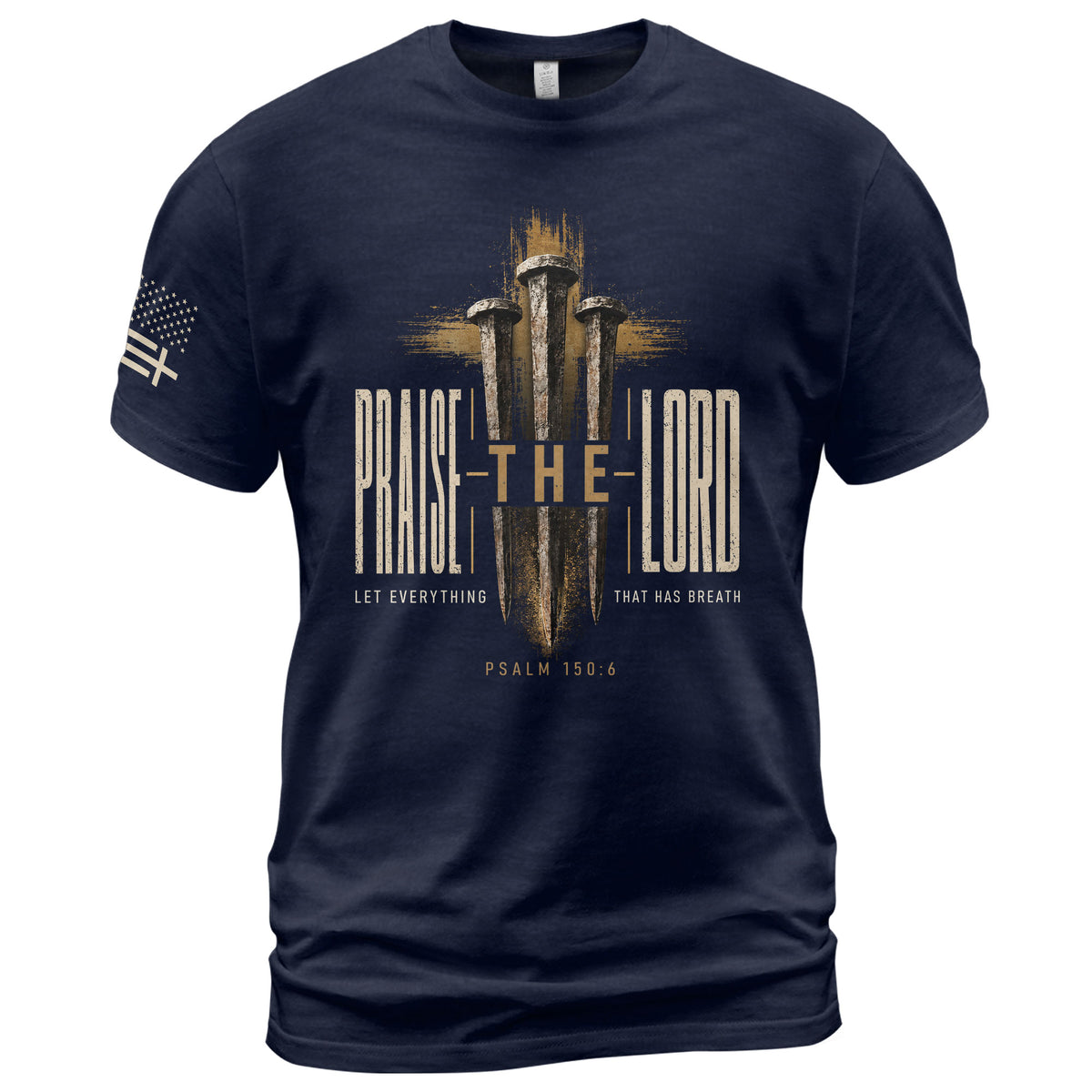 Praise The Lord Psalm 150 6 Nails Cross Graphic Christian T Shirt Apparel Men Clothing - Rust Field Wear