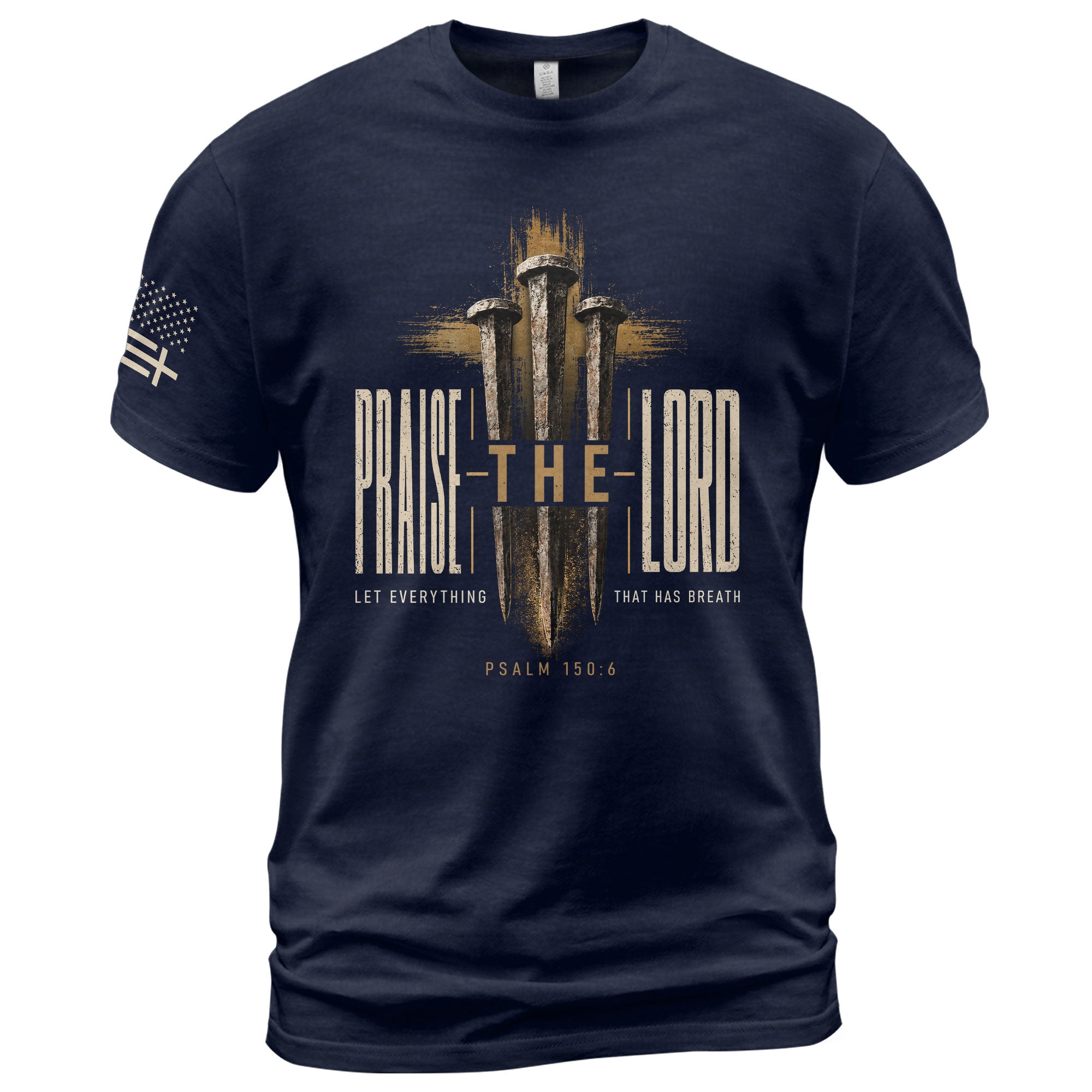 Praise The Lord Psalm 150 6 Nails Cross Graphic Christian T Shirt Apparel Men Clothing - Rust Field Wear