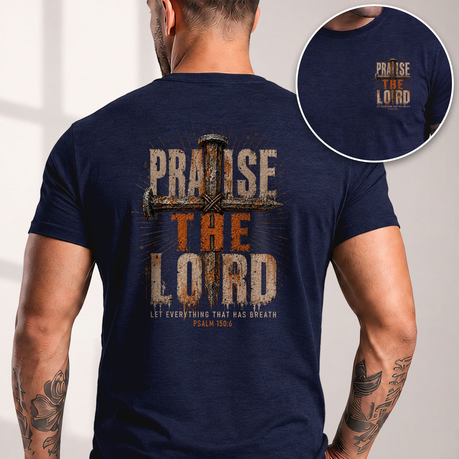 Praise The Lord Shirt Rustic Cross Christian Faith Quote Psalm 150 6 Men Graphic Tee - Rust Field Wear