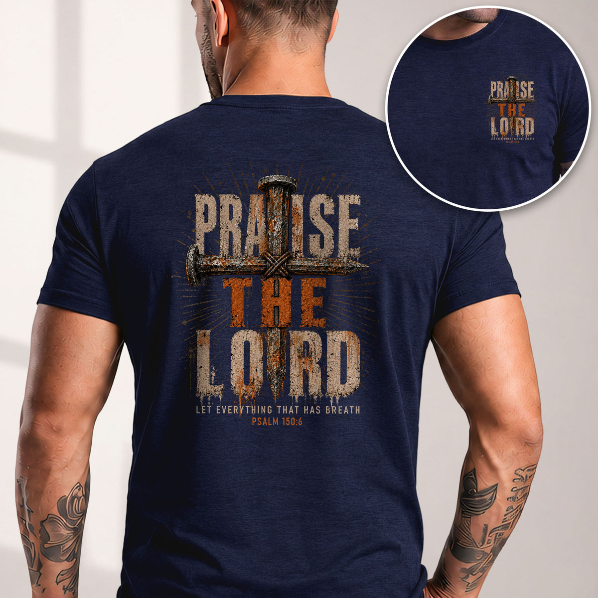 Praise The Lord Shirt Rustic Cross Christian Faith Quote Psalm 150 6 Men Graphic Tee - Rust Field Wear