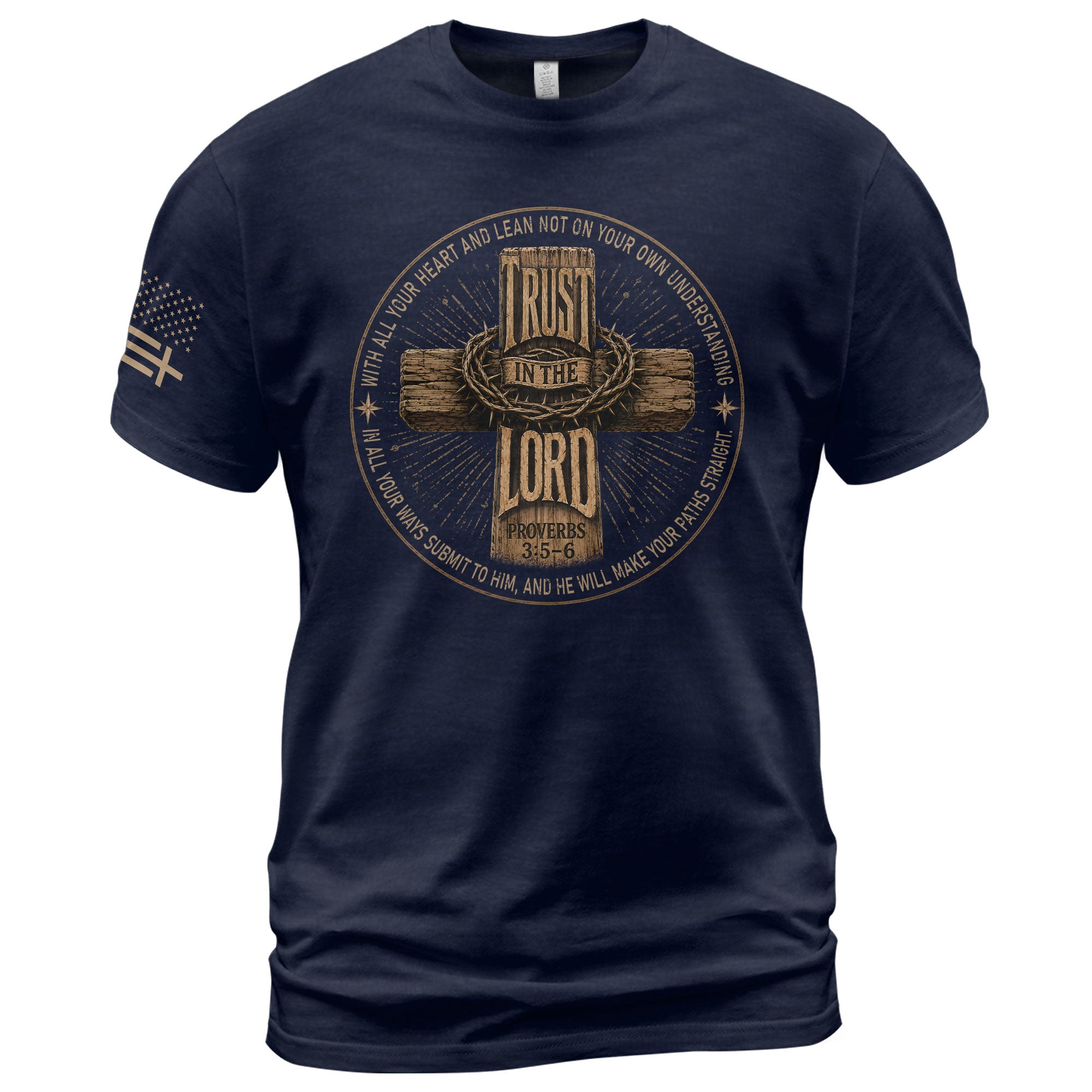 Trust In The Lord Proverbs Scripture Christian Graphic Crewneck Tee Shirt For Men - Rust Field Wear