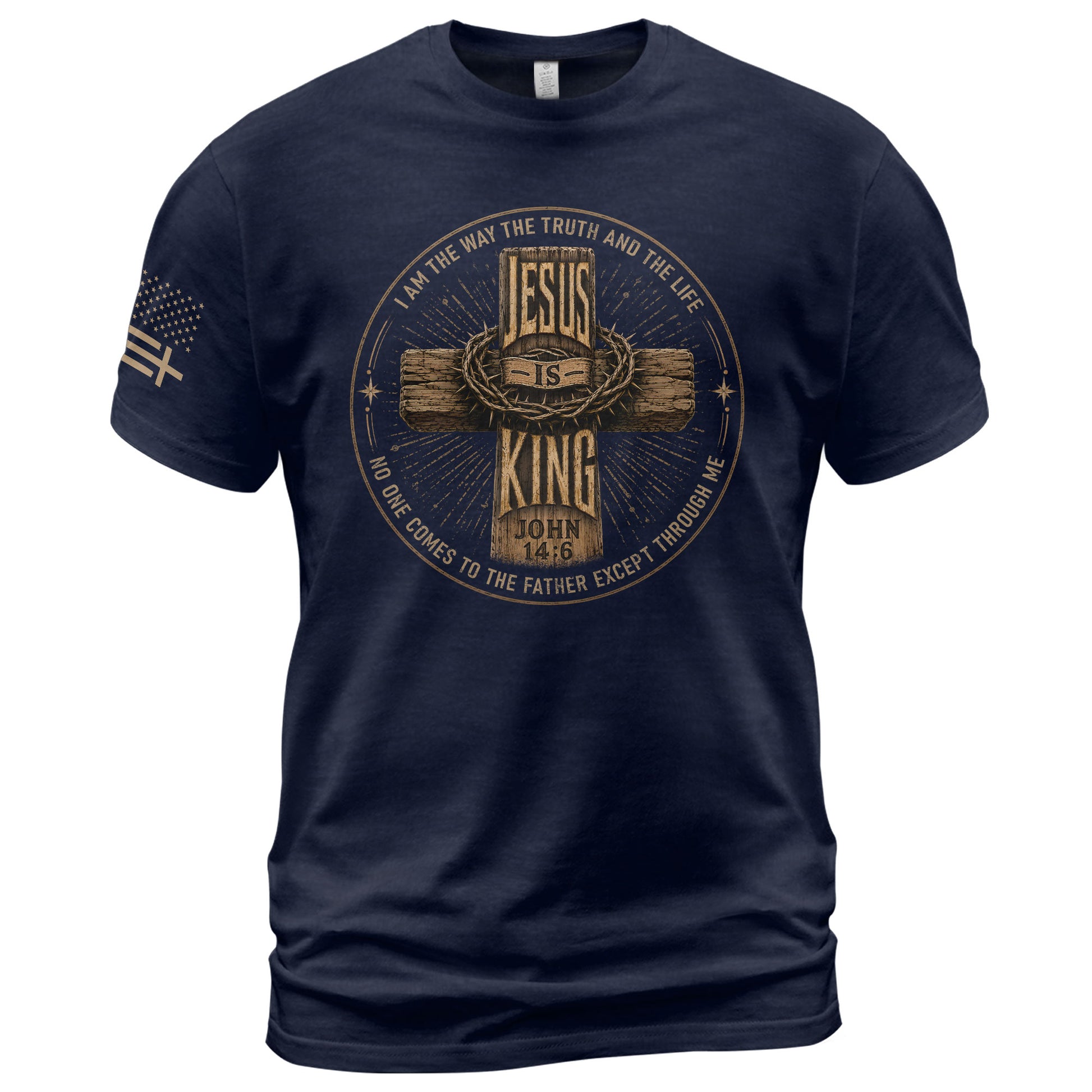 Jesus Is King Shirt Christian Men Shirt Wooden Cross John 14 6 Bible Verse Patriotic Tee - Rust Field Wear