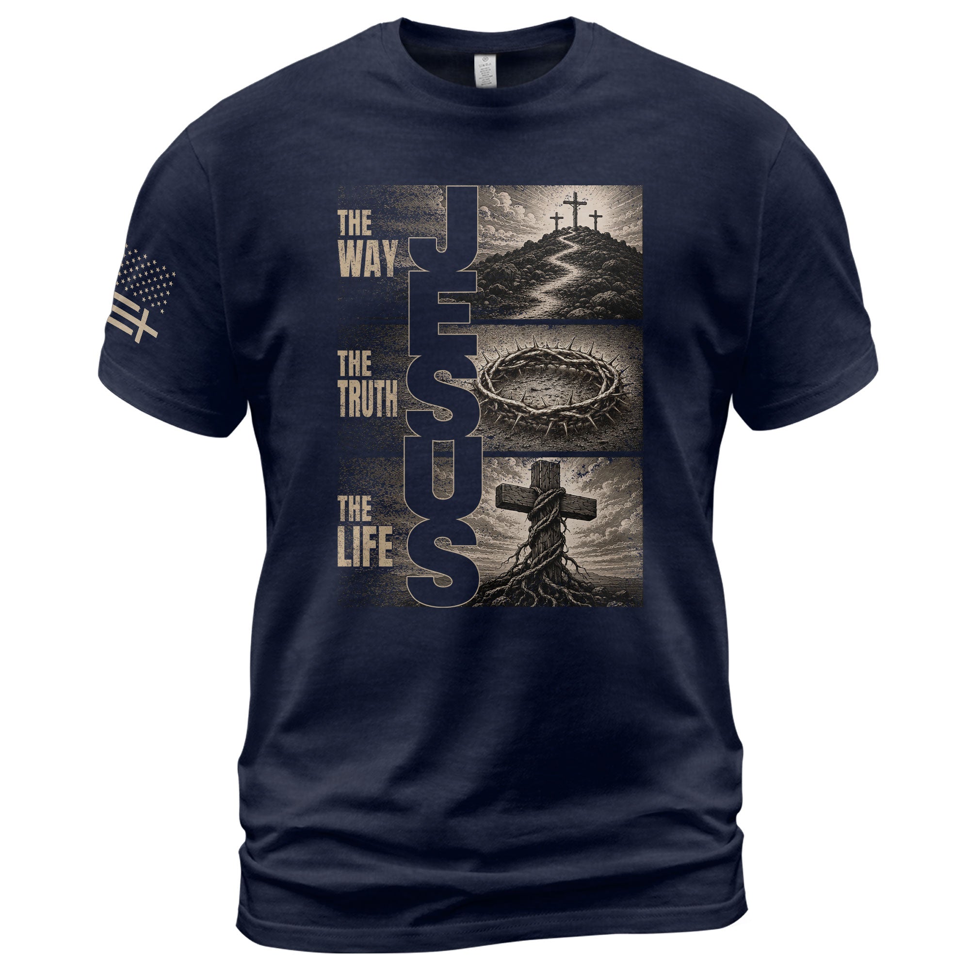 Jesus The Way The Truth The Life Shirt Men Christian T-Shirt Cross Crown Thorns Graphic Tee