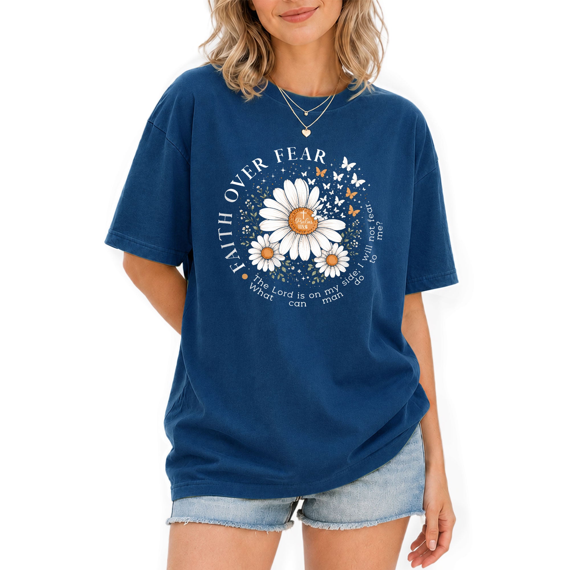 Faith Over Fear Shirt Women Christian Daisy T-Shirt Religious Faith Bible Verse Graphic