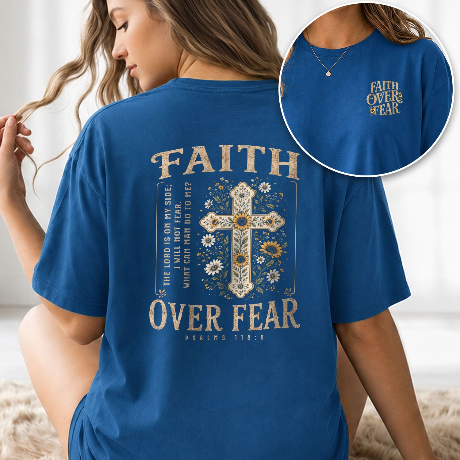 Faith Over Fear Shirt Women Christian Floral Cross T-Shirt Bible Verse Tee Comfort Colors