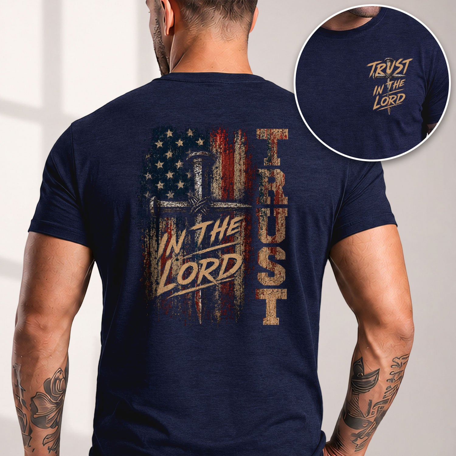 Trust In The Lord Shirt Mens Jesus Cross Flag Tee Christian Religious Graphic Shirt - Rust Field Wear