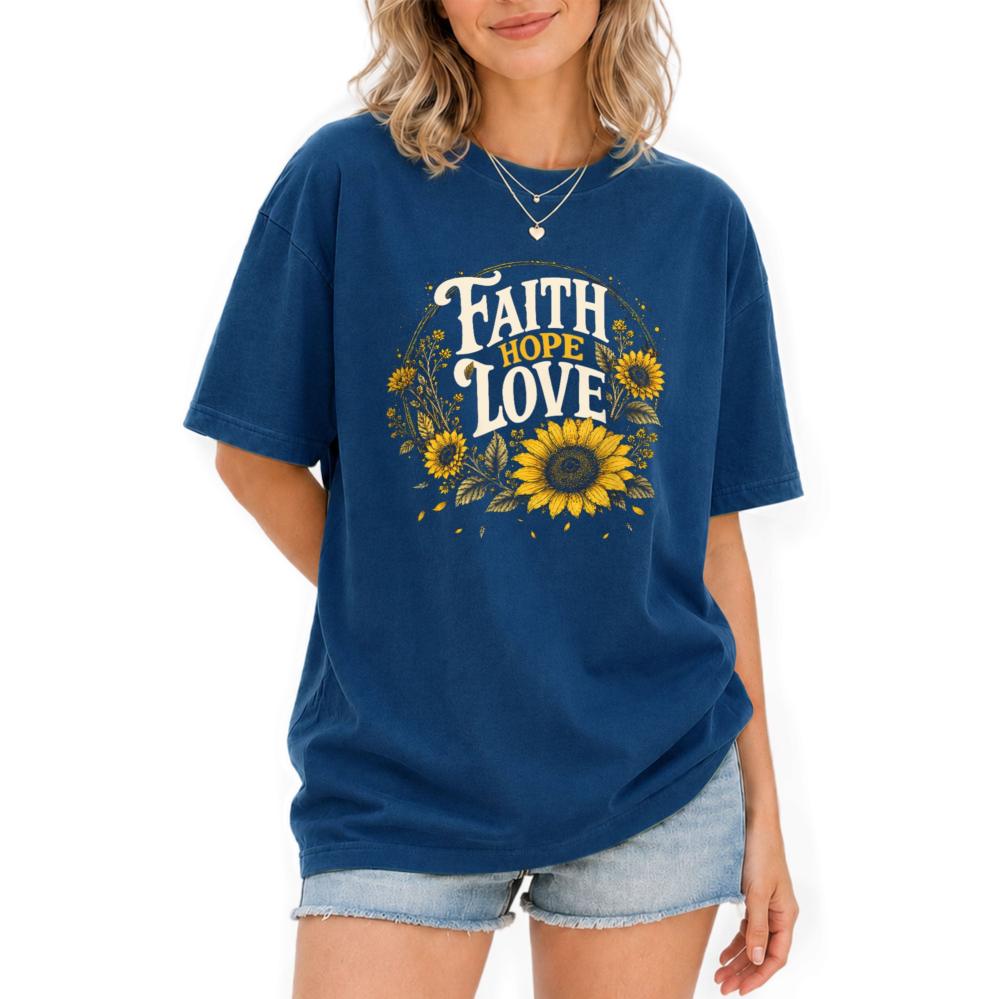 Faith Hope Love T-Shirt Christian Women Faith Shirt Sunflower Bible Verse Yellow Floral - Rust Field Wear