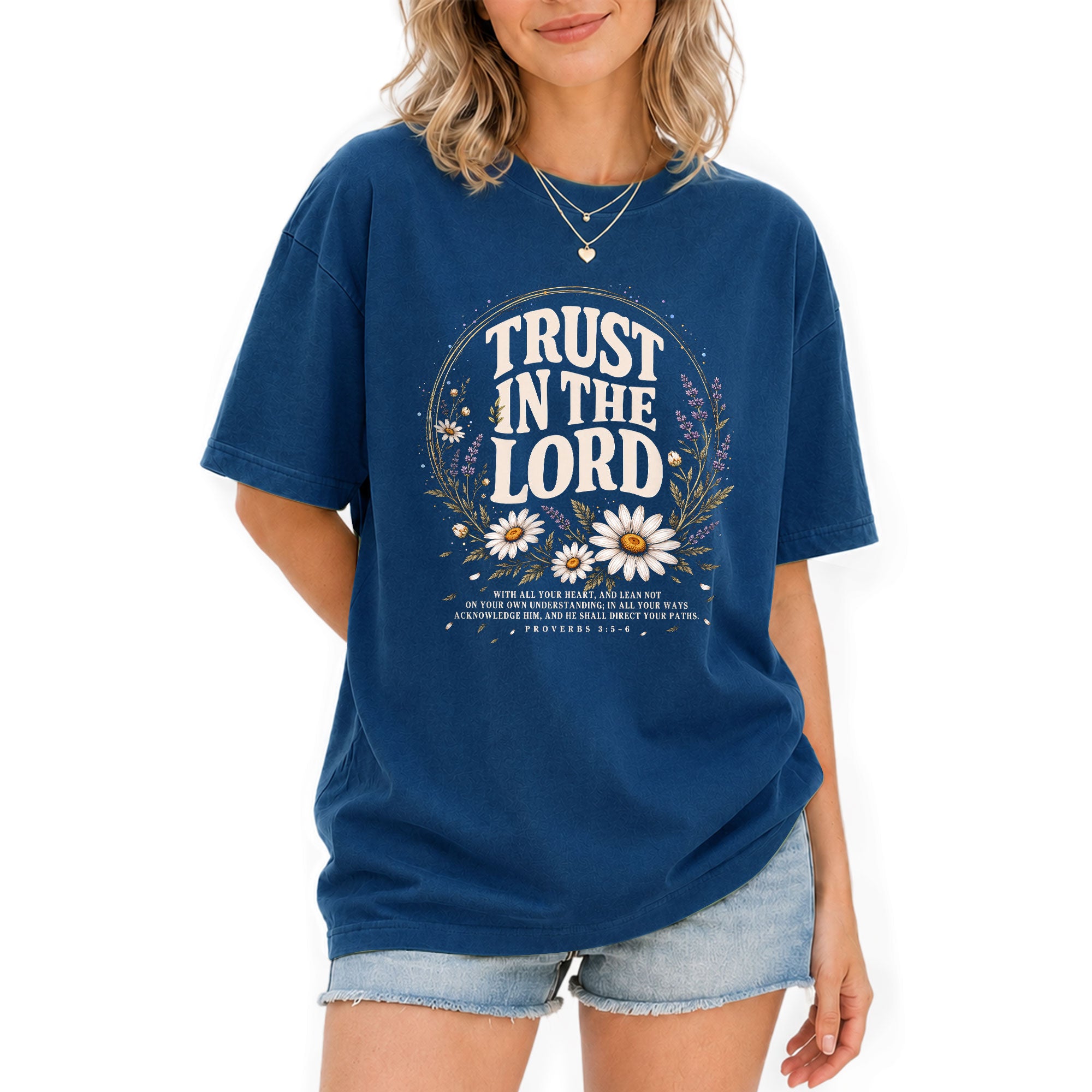 Trust In The Lord T-Shirt Christian Women Faith Shirt Floral Bible Verse Daisy Graphic - Rust Field Wear
