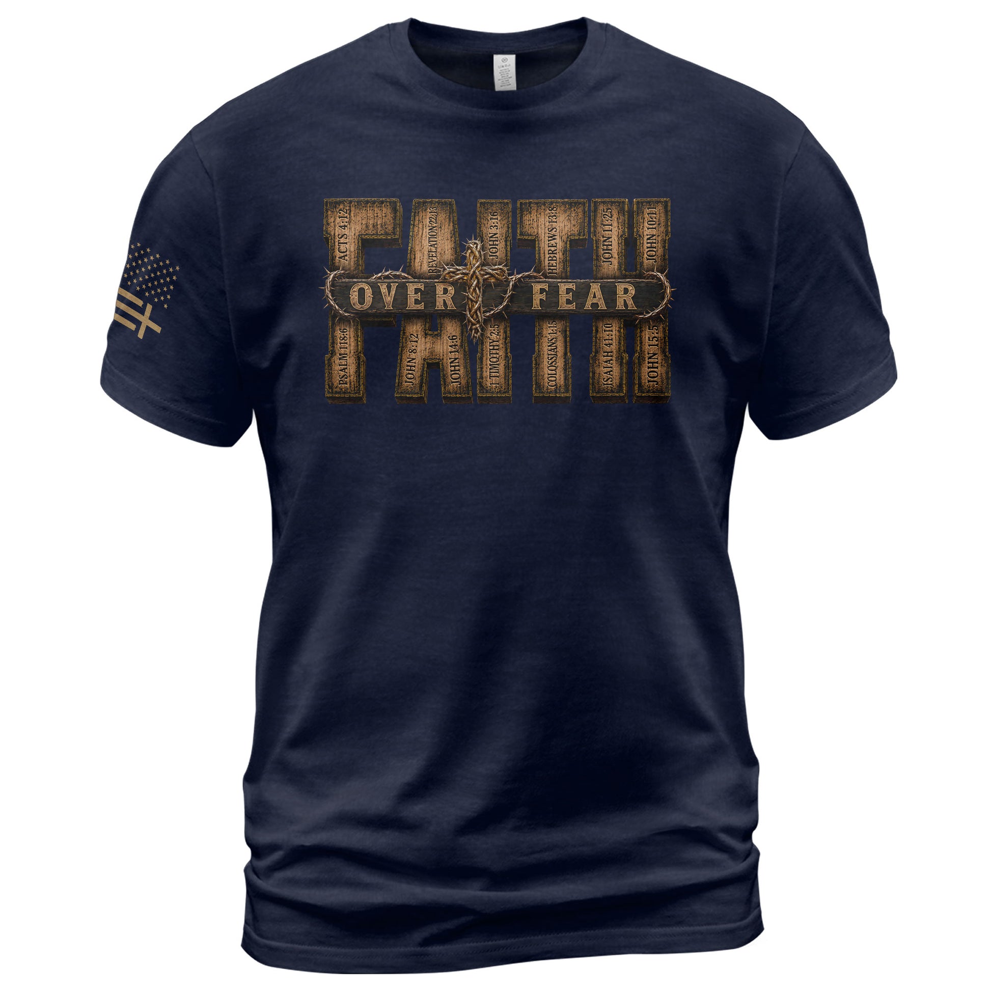 Faith Over Fear Wood Letters Scripture Christian Graphic Tee Shirt For Men Apparel - Rust Field Wear