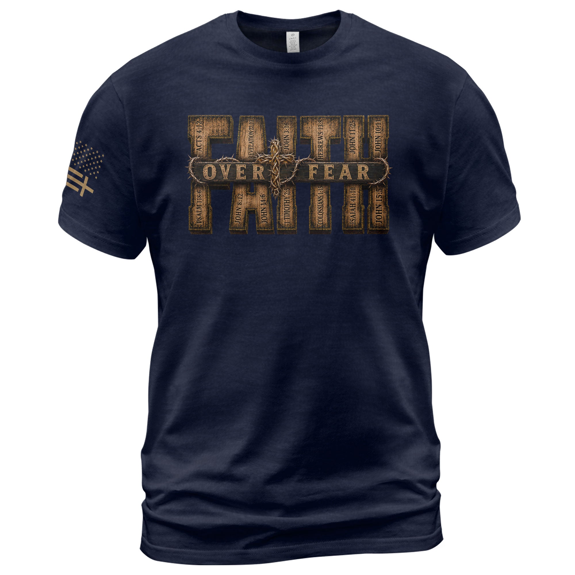 Faith Over Fear Wood Letters Scripture Christian Graphic Tee Shirt For Men Apparel - Rust Field Wear