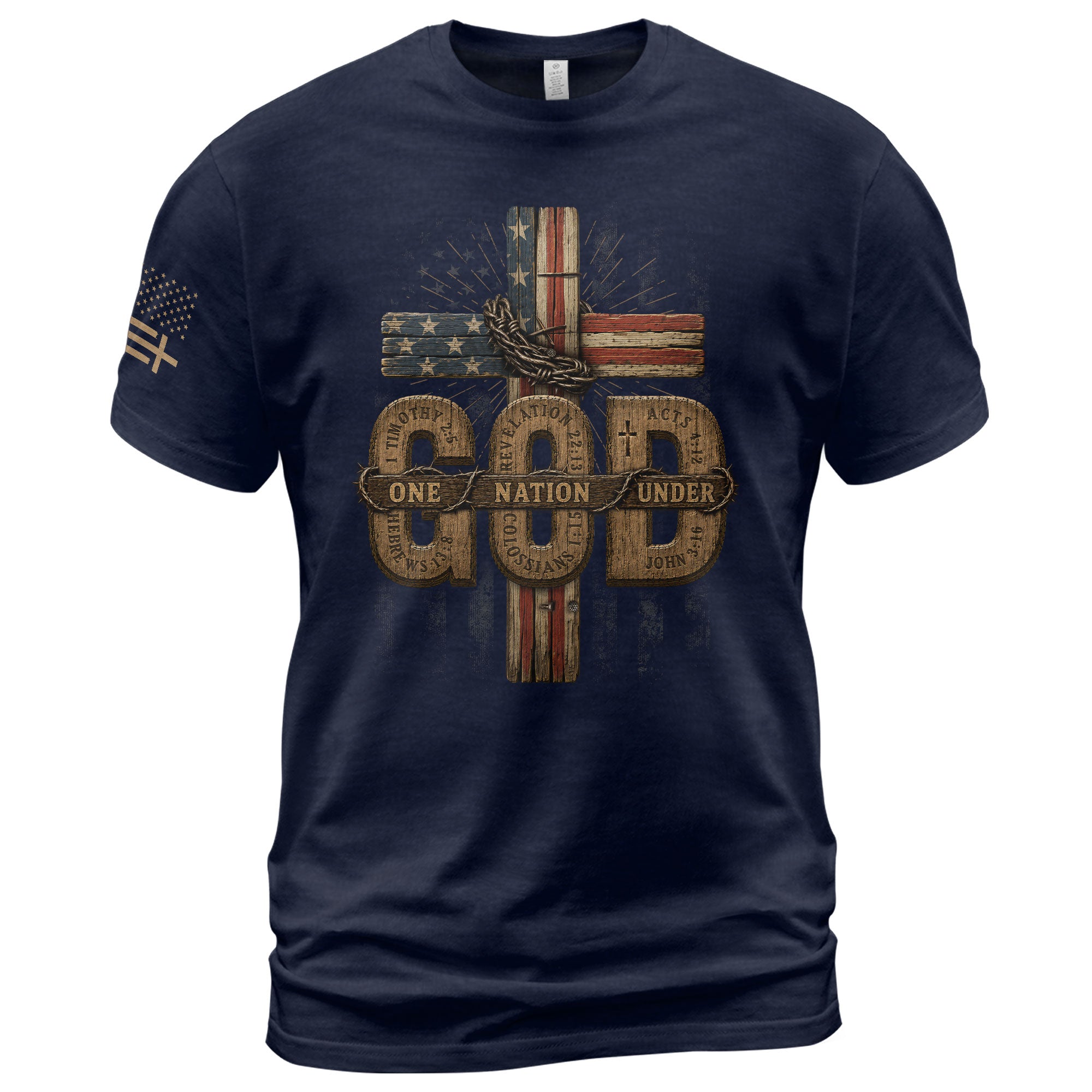 One Nation Under God USA Flag Cross Christian Graphic Tee Shirt For Men Faith Wear - Rust Field Wear
