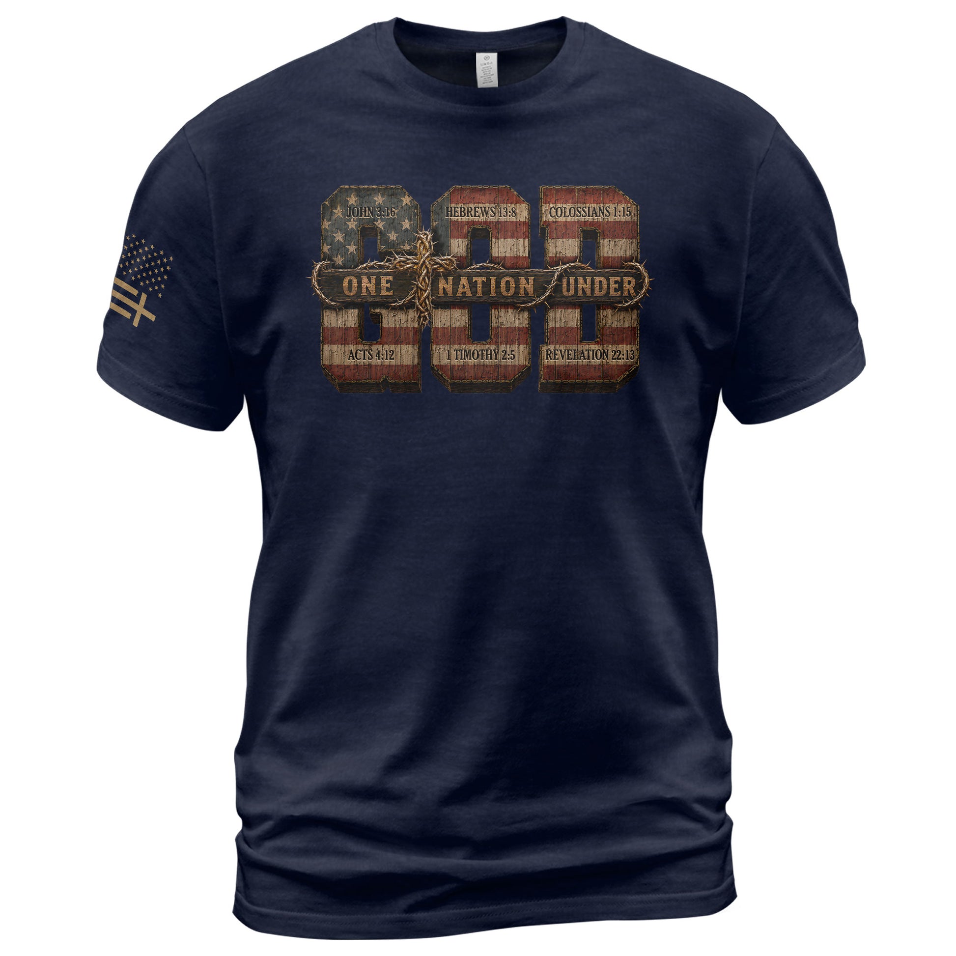 One Nation Under God USA Flag Scripture Christian Graphic Tee Shirt For Men Apparel - Rust Field Wear