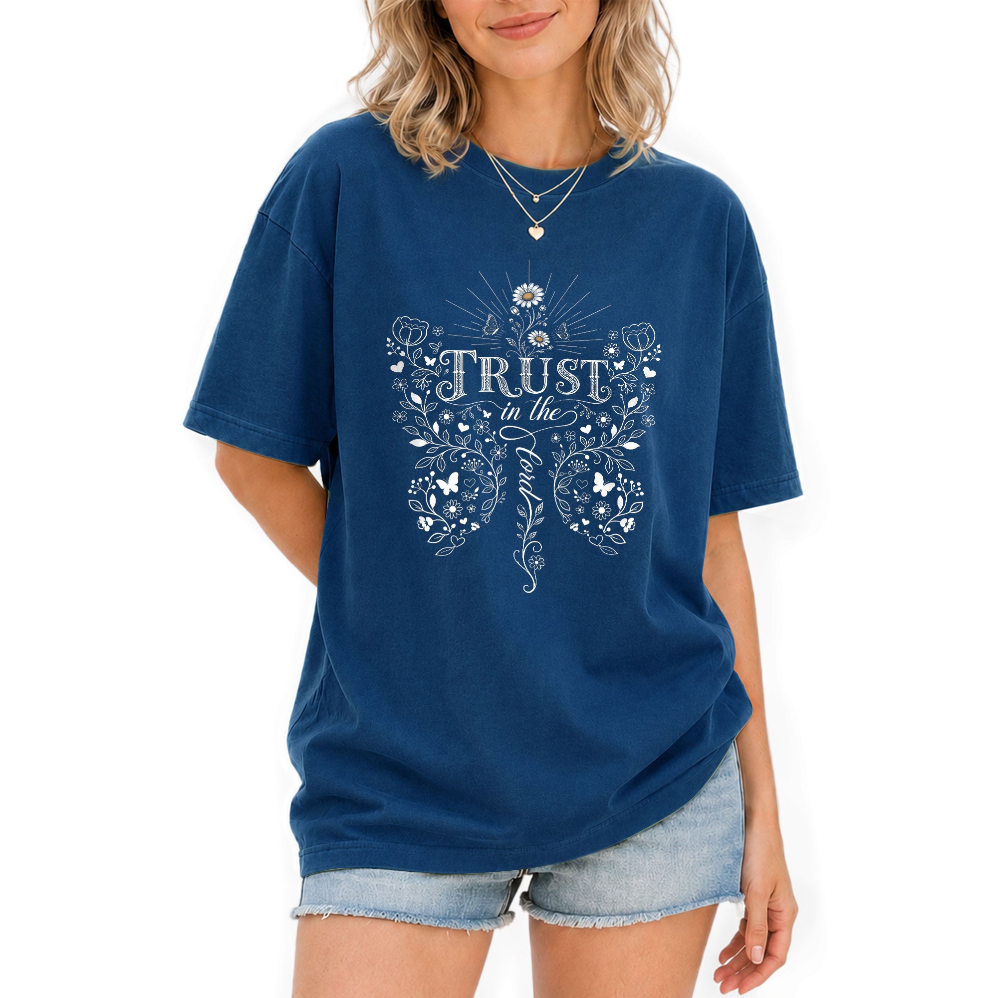 Trust In The Lord Butterfly Floral Christian Graphic Tee Shirt For Women Apparel - Rust Field Wear