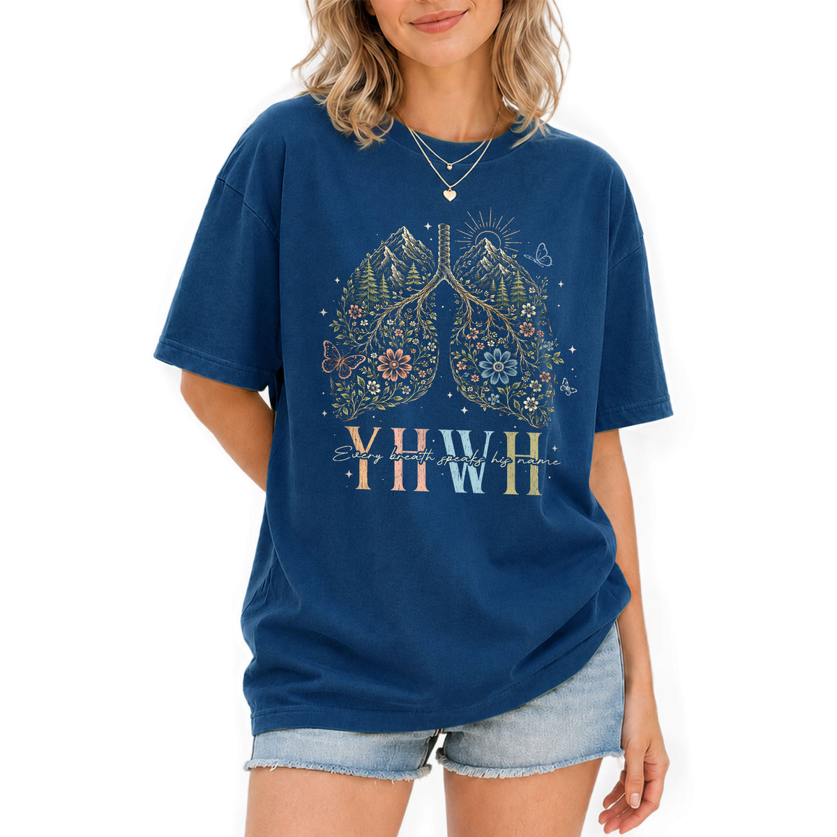 Devout Christian YHWH Lungs Nature Aesthetic Women Graphic Tee Shirt Vintage Cotton - Rust Field Wear
