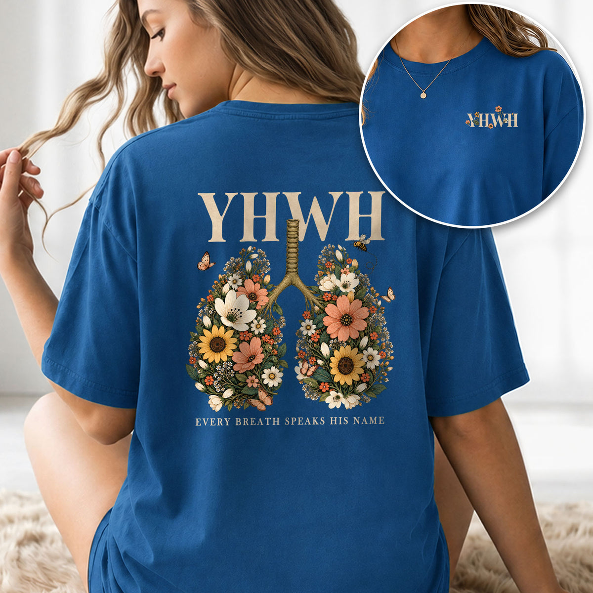 Holy Christian YHWH Floral Lungs Aesthetic Women Graphic Tee Shirt Vintage Cotton - Rust Field Wear