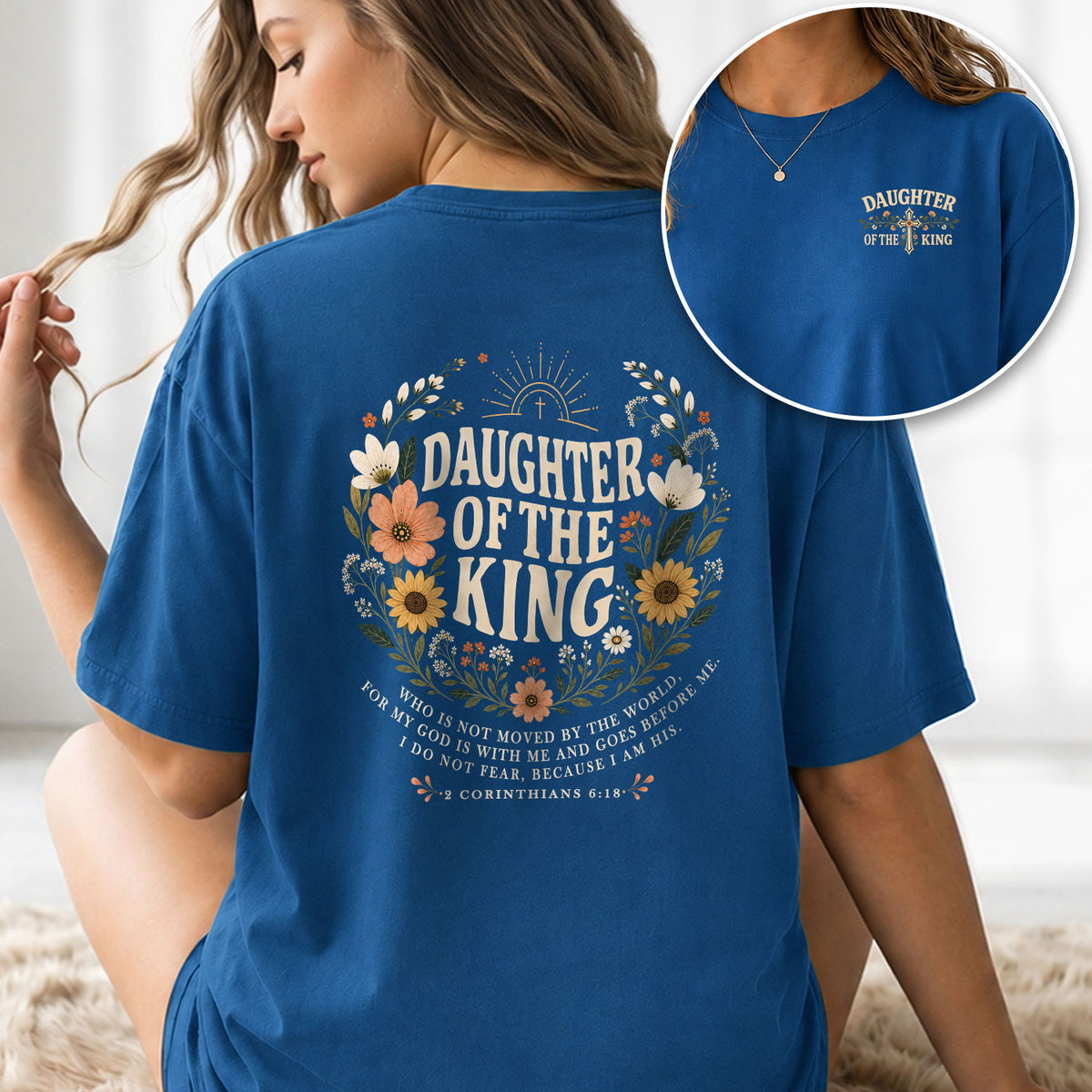 Pious Christian Daughter King Floral Aesthetic Women Graphic Tee Shirt Vintage Cotton - Rust Field Wear