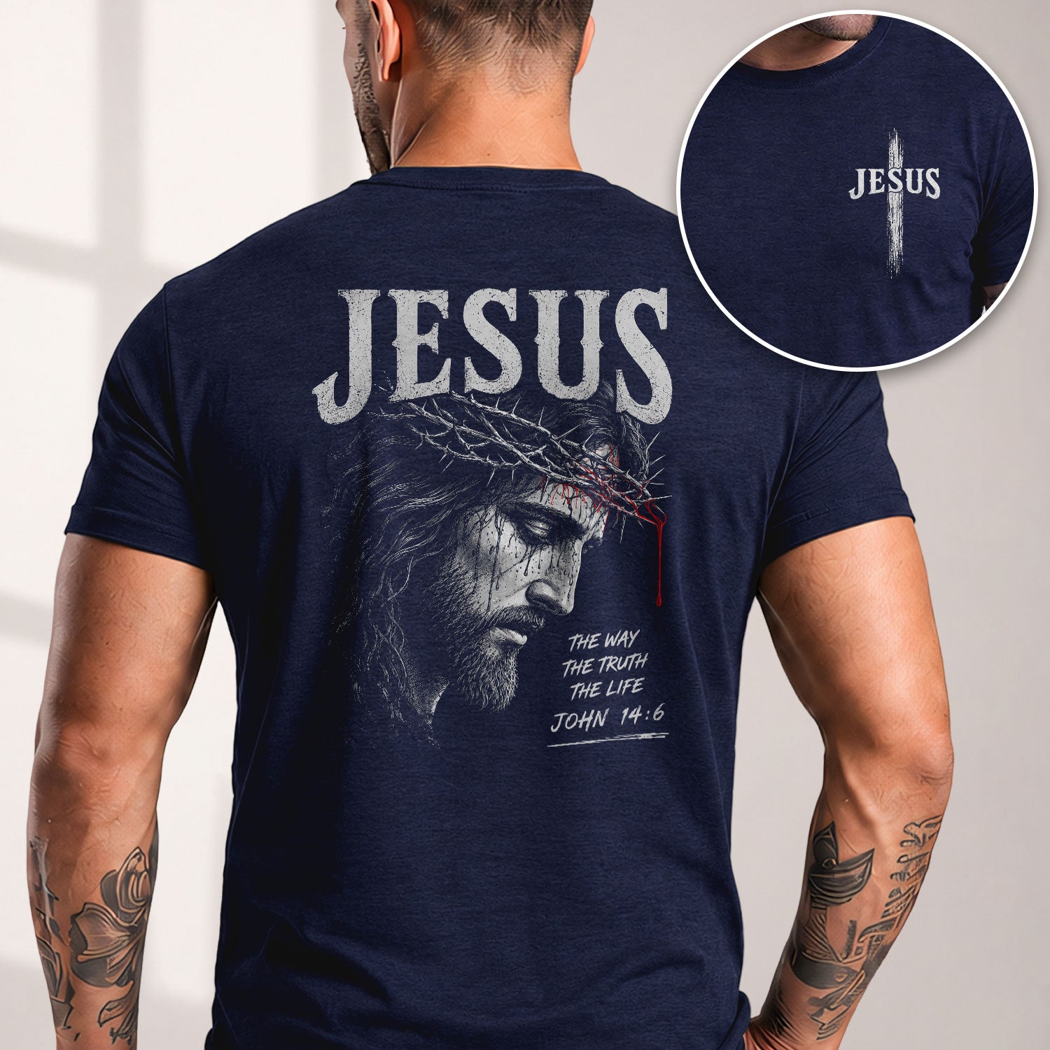 Jesus Shirt The Way The Truth The Life Men T-Shirt Crown of Thorns Christian Faith Tee