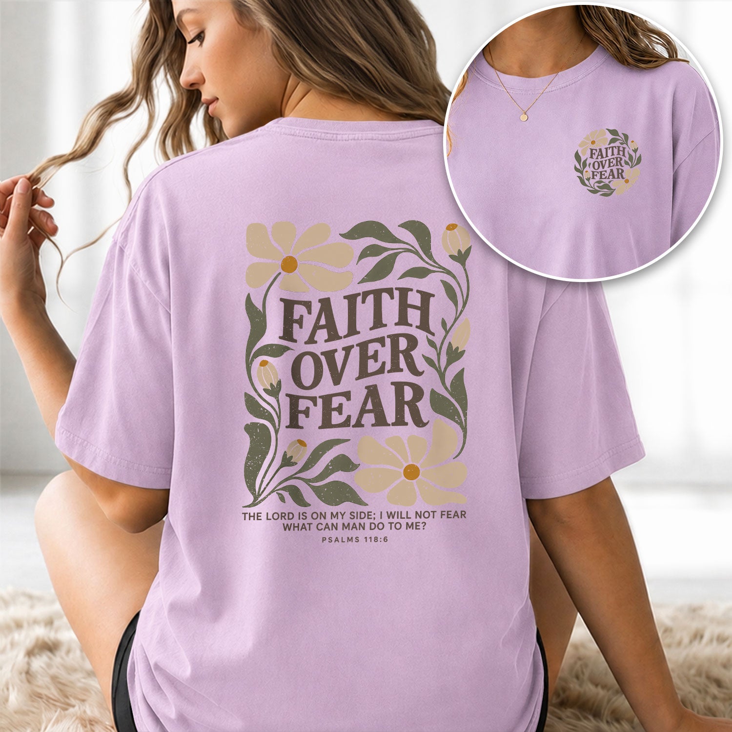 Faith Over Fear Shirt Christian Women T-Shirt Wildflower Floral Psalm 118:6 Verse Tee - Rust Field Wear