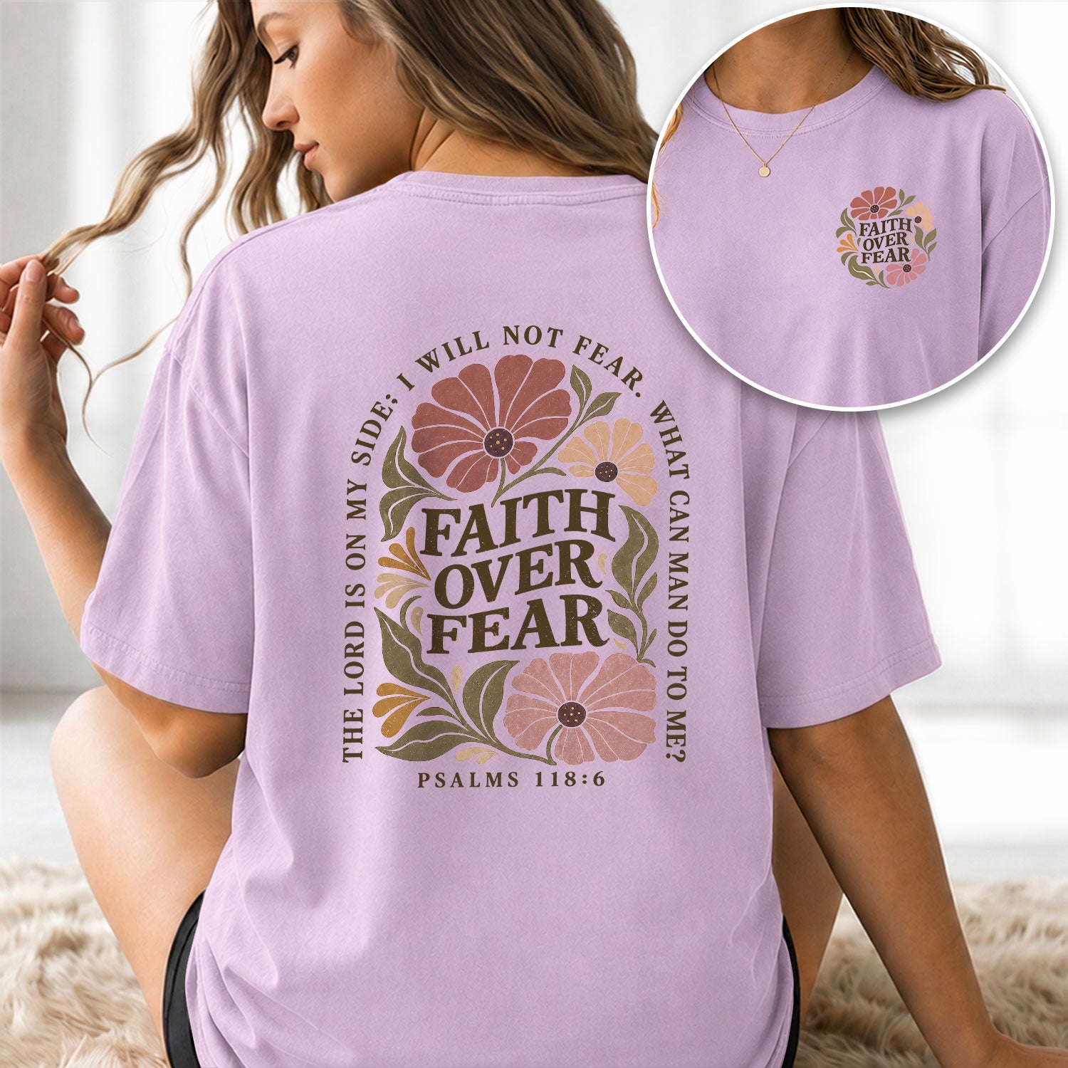 Faith Over Fear Floral Christian Women Shirt Scripture Inspired Faith Graphic Tee - Rust Field Wear