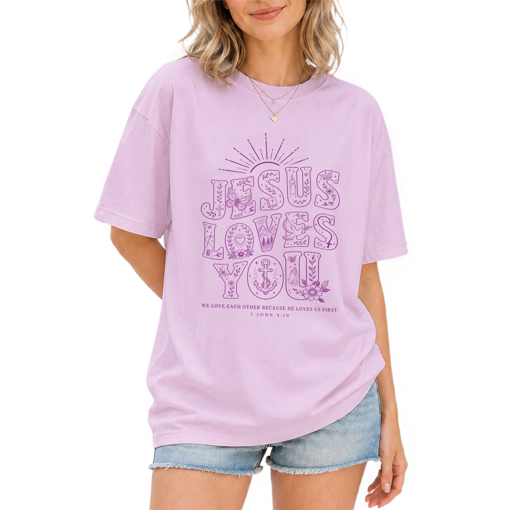 Jesus Loves You T-Shirt Christian Women Faith Shirt Aesthetic Doodle Line Art Graphic - Rust Field Wear