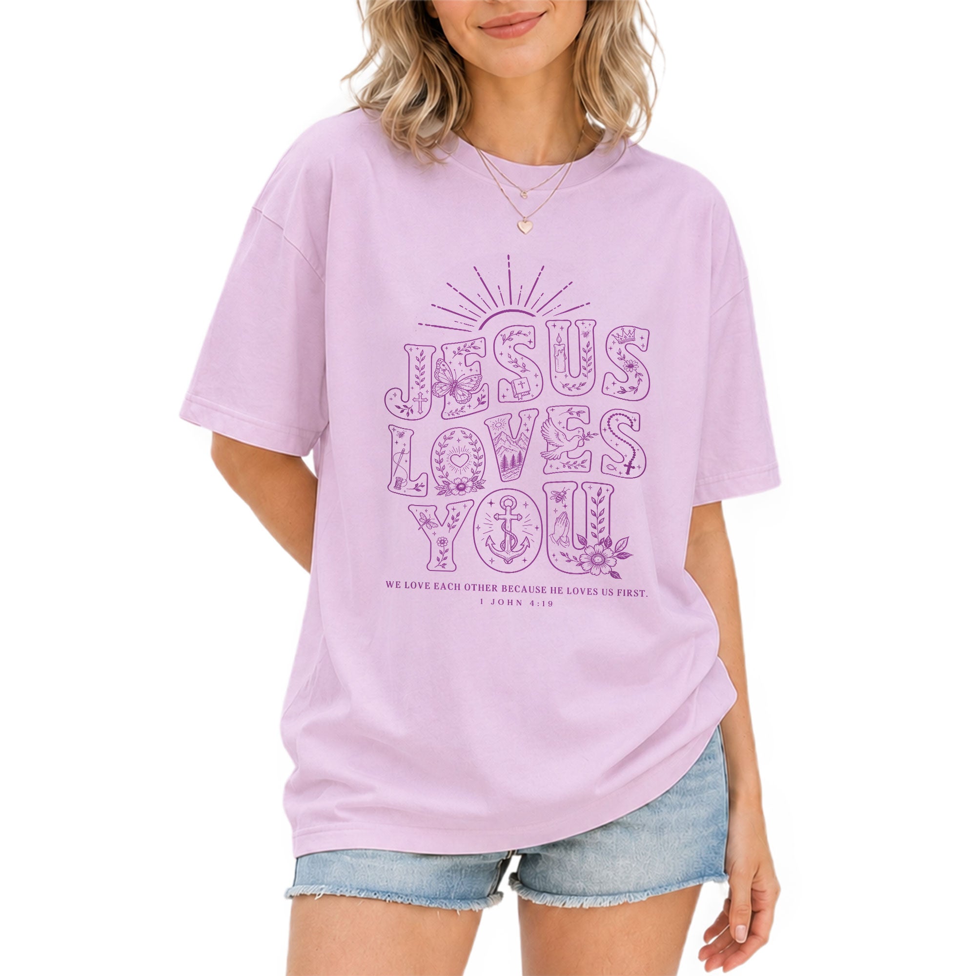 Jesus Loves You T-Shirt Christian Women Faith Shirt Aesthetic Doodle Line Art Graphic - Rust Field Wear