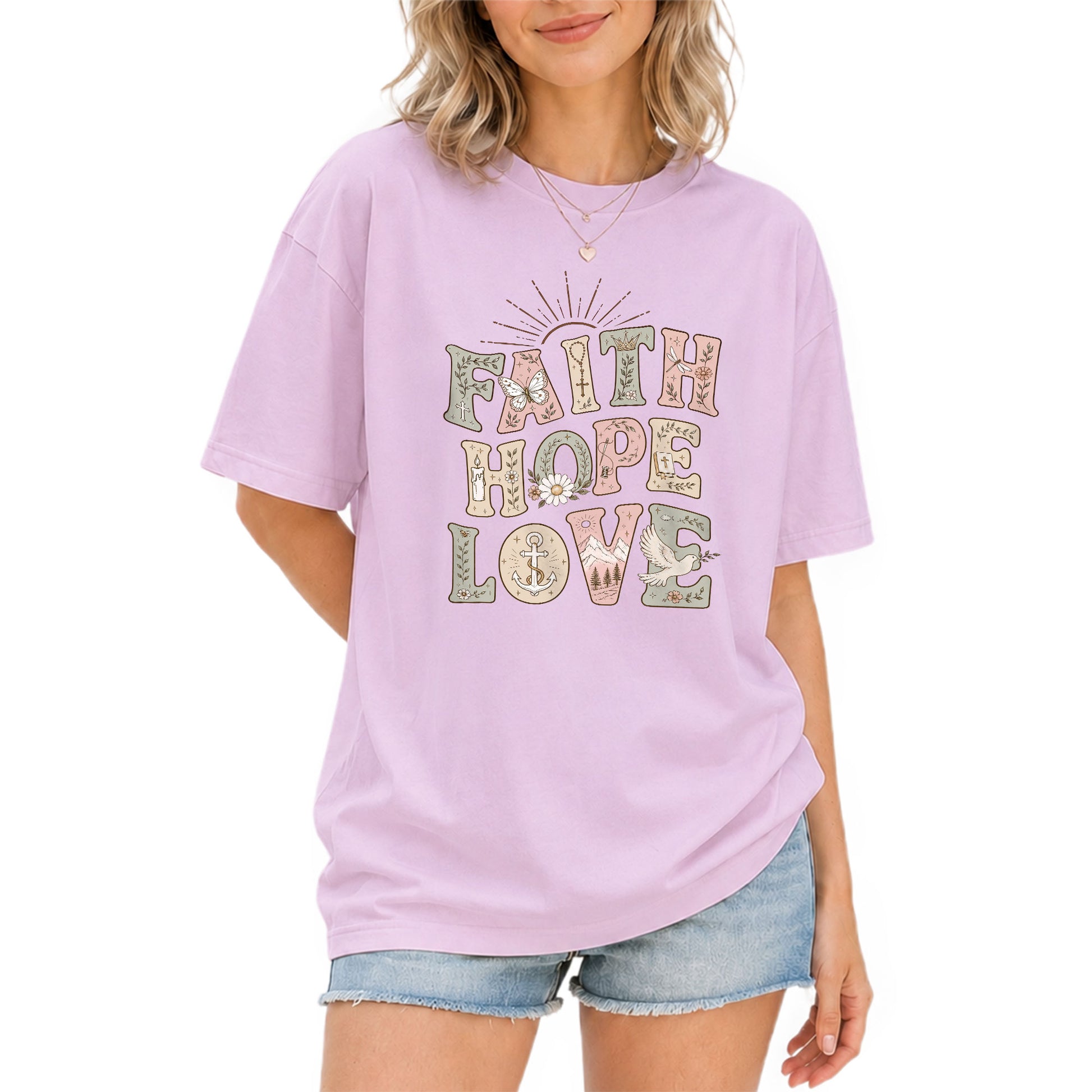 Faith Hope Love T-Shirt Christian Women Faith Shirt Aesthetic Colorful Bible Verse Tee - Rust Field Wear