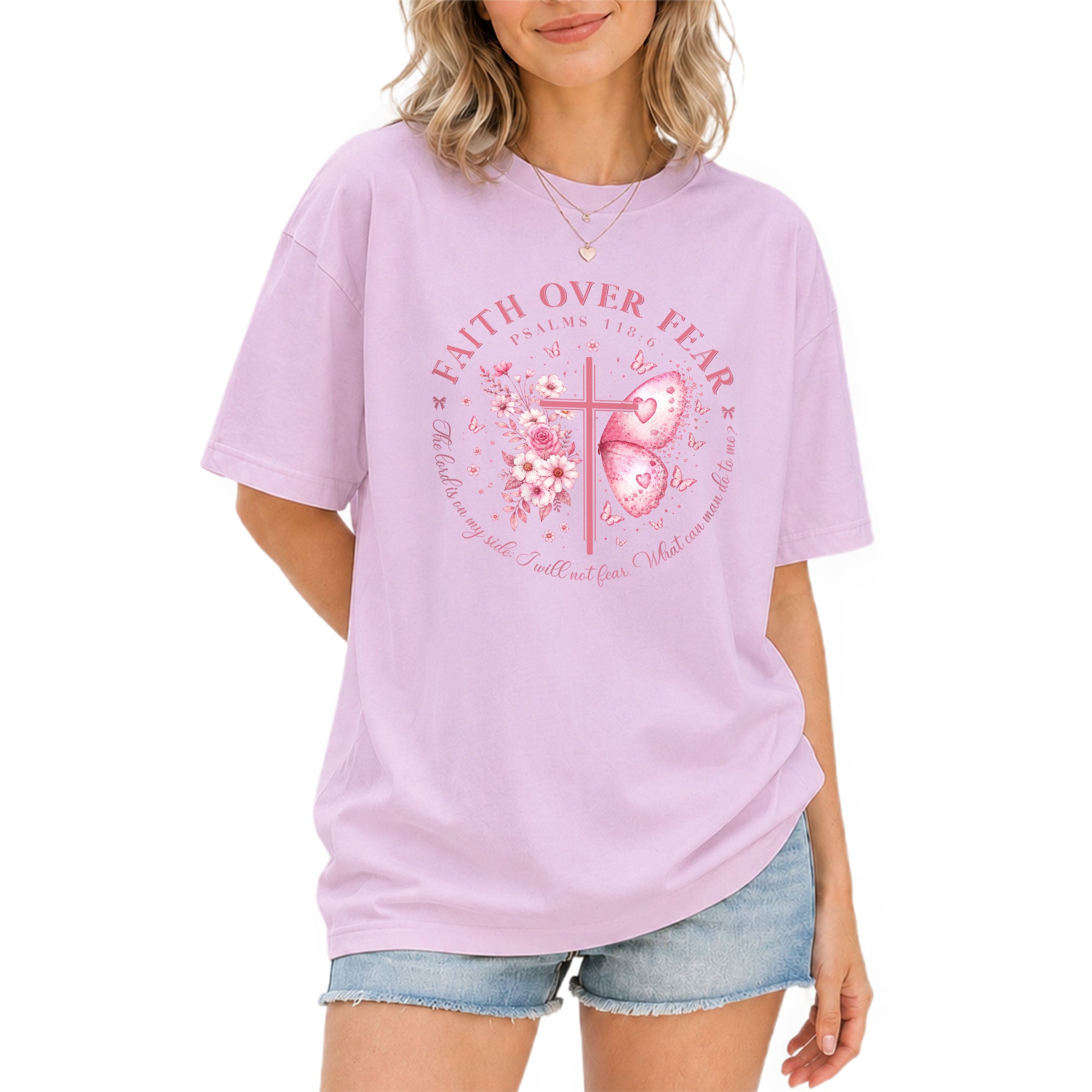 Faith Over Fear Psalms 118:6 Butterfly Cross Christian Graphic Tee For Women Apparel - Rust Field Wear