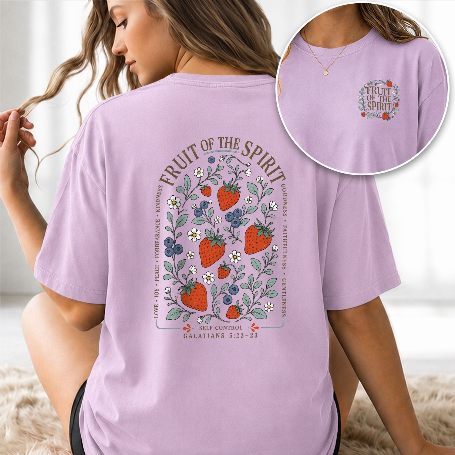 Fruit Of The Spirit Galatians Scripture Berry Cream Christian Tee For Women Apparel